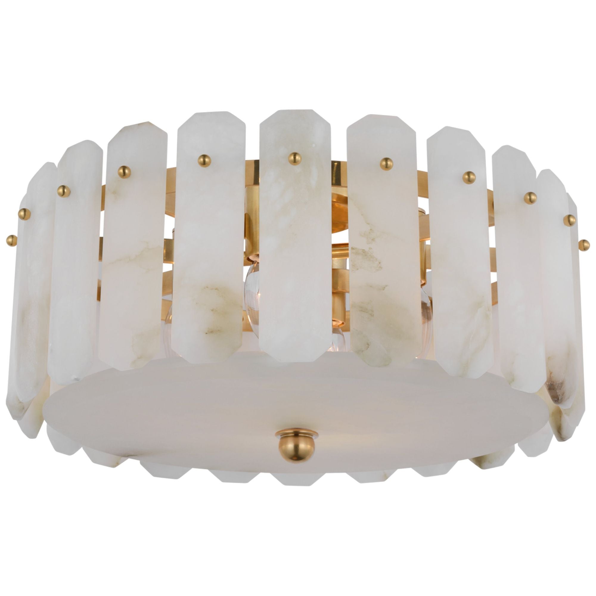 AERIN Bonnington Medium Flush Mount in Hand-Rubbed Antique Brass with Alabaster Ceiling Light W18" x H8.5"