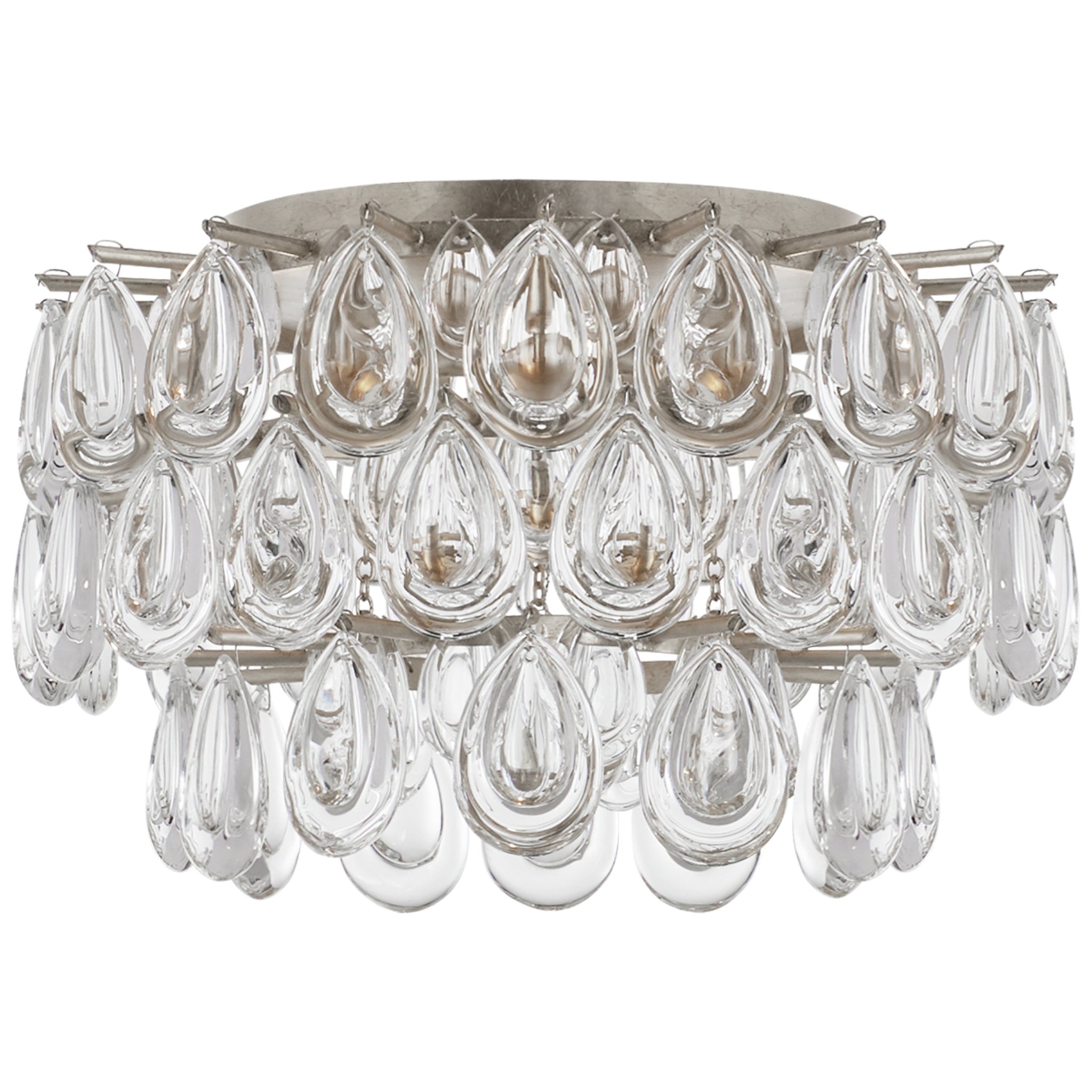 AERIN Liscia Small Flush Mount in Burnished Silver Leaf with Crystal Ceiling Light W15" x H8.75"