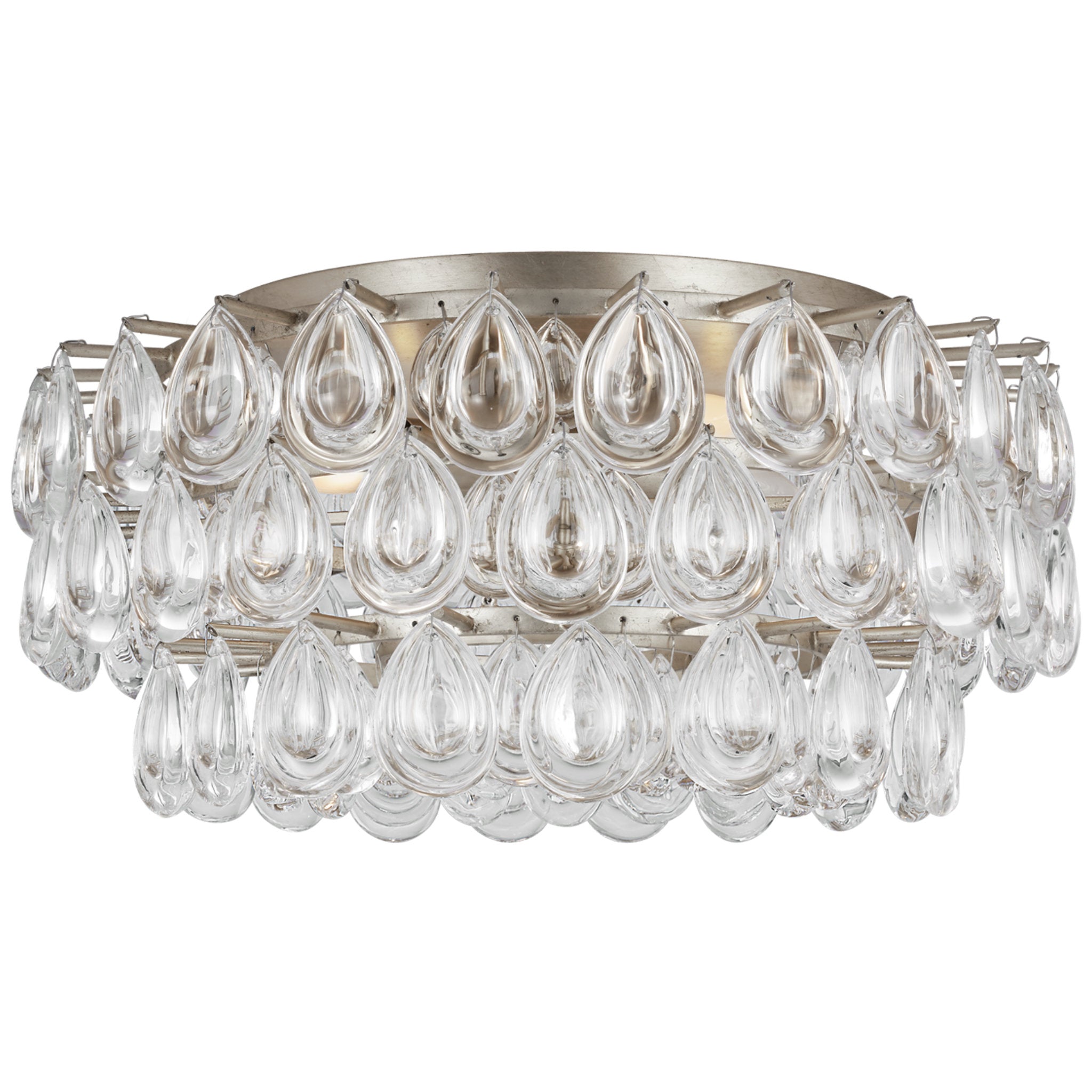 AERIN Liscia Medium Flush Mount in Burnished Silver Leaf with Crystal Ceiling Light W19" x H8.75"