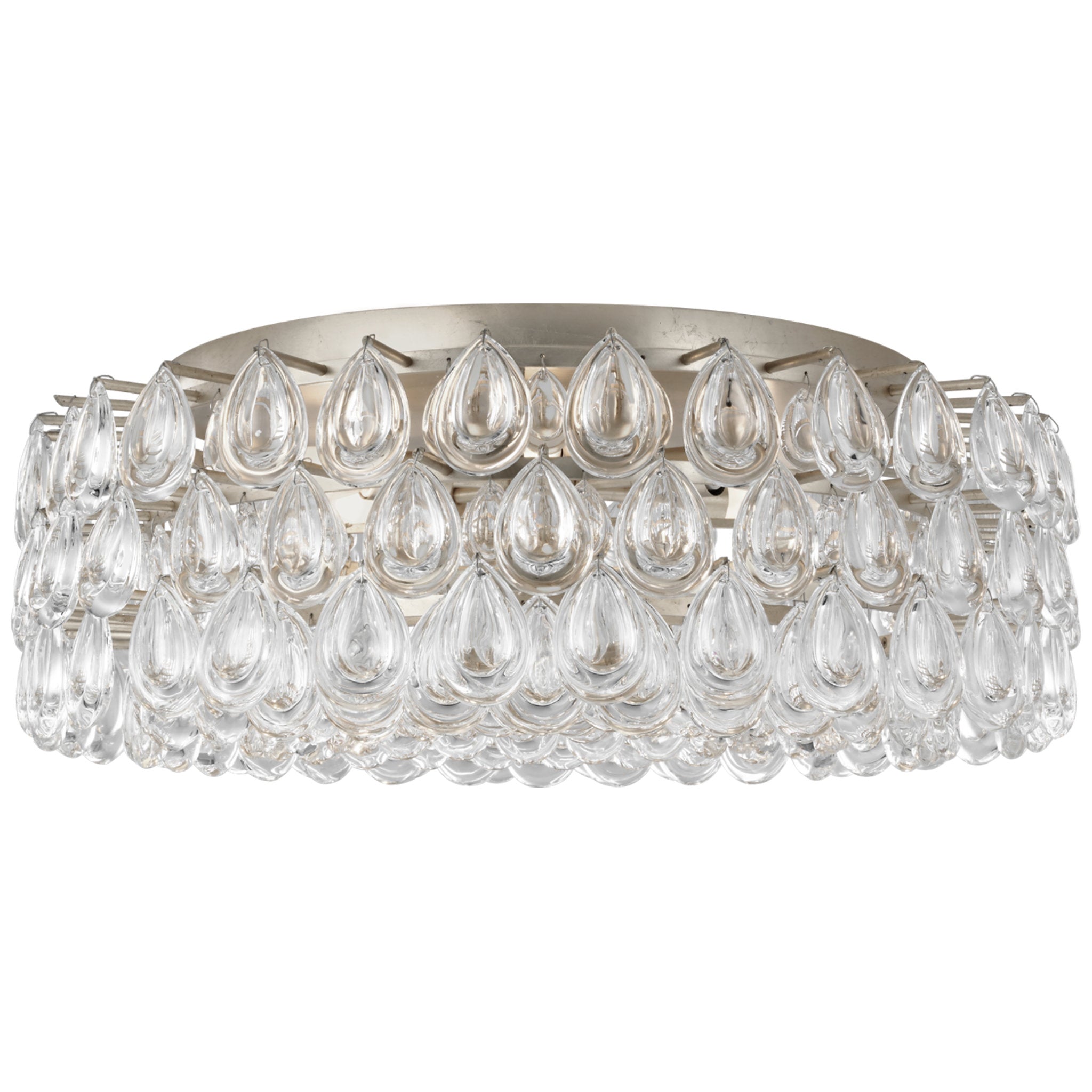 AERIN Liscia Large Flush Mount in Burnished Silver Leaf with Crystal Ceiling Light W25" x H8.75"