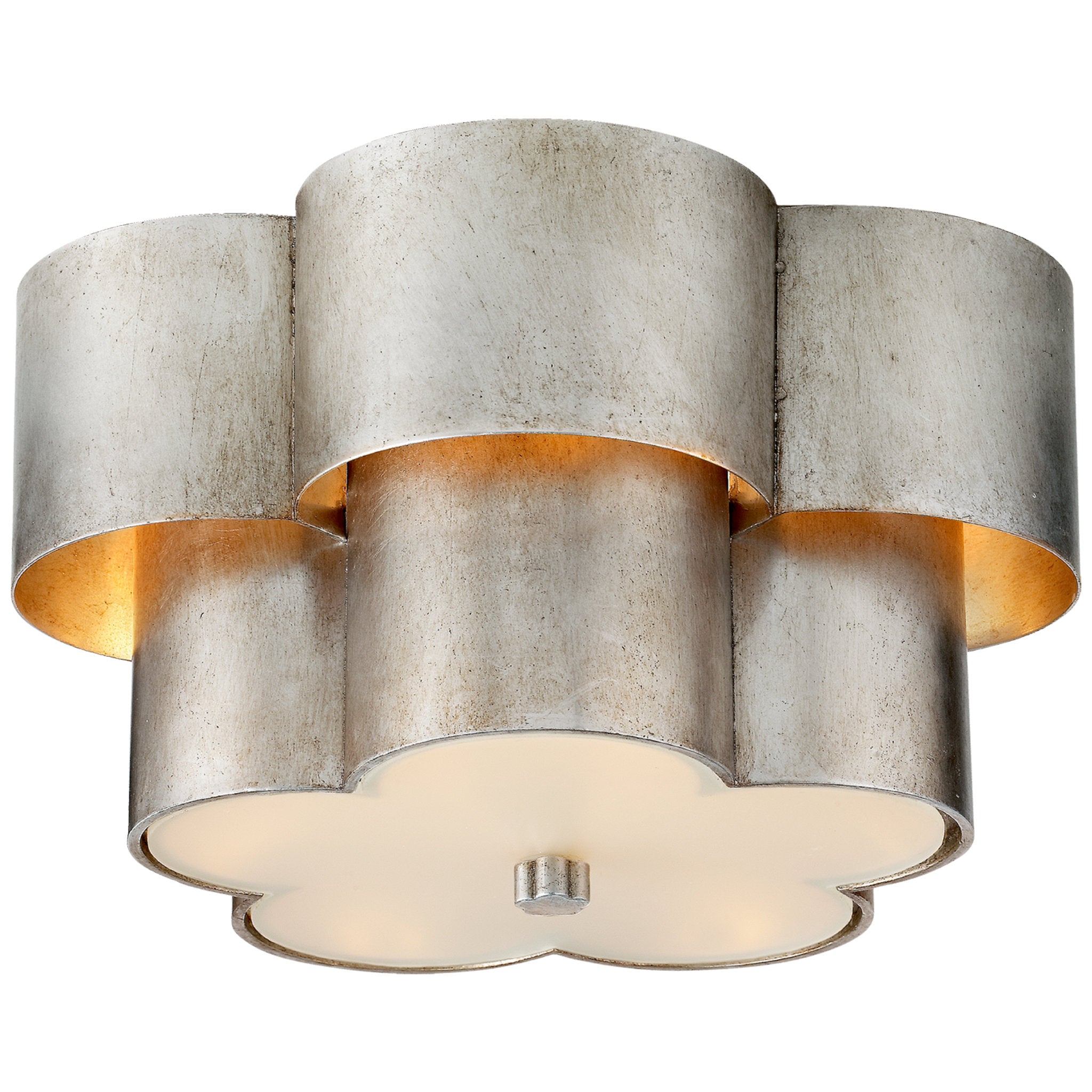 AERIN Arabelle Flush Mount in Burnished Silver Leaf with Frosted Acrylic Ceiling Light W13.5" x H7.75"