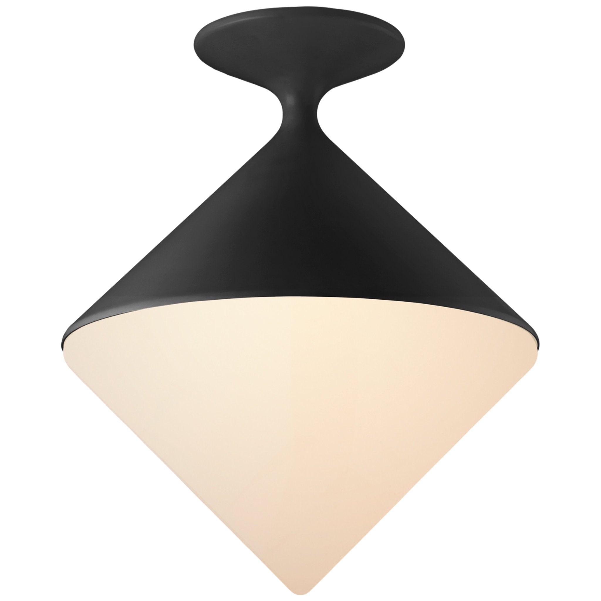 AERIN Sarnen Small Flush Mount in Matte Black with White Glass Ceiling Light W13.25" x H15.75"