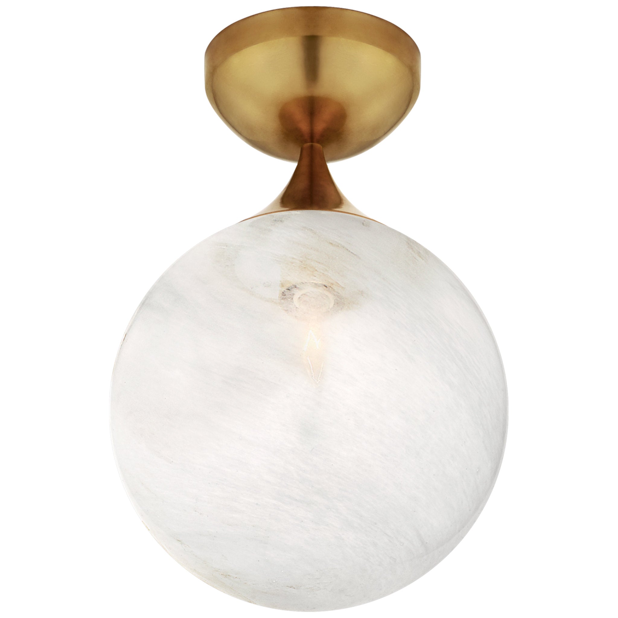 AERIN Cristol Small Single Flush Mount in Hand-Rubbed Antique Brass with White Glass Ceiling Light W8" x H12"