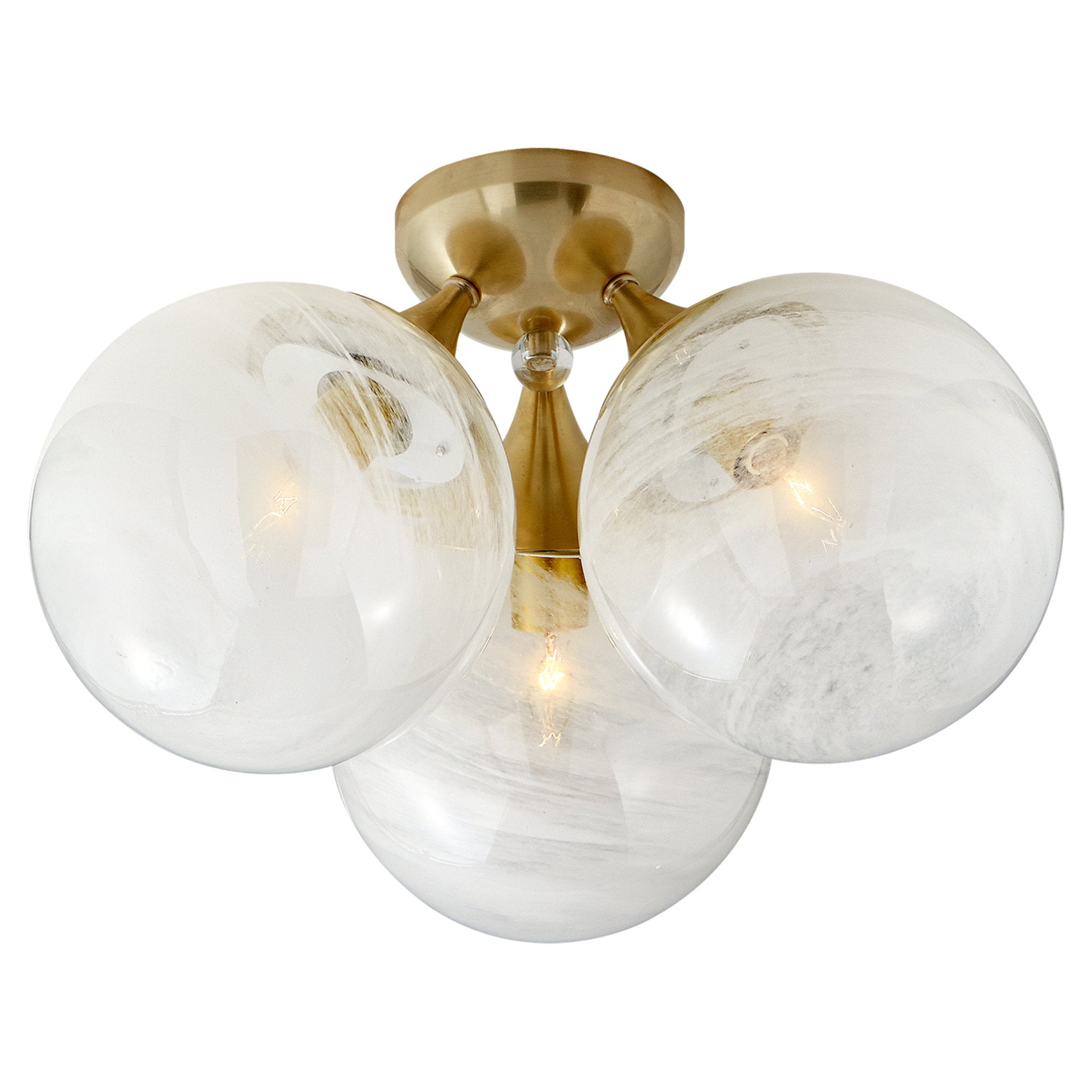AERIN Cristol Large Triple Flush Mount in Hand-Rubbed Antique Brass with White Strie Glass Ceiling Light W15.25" x H9.75"