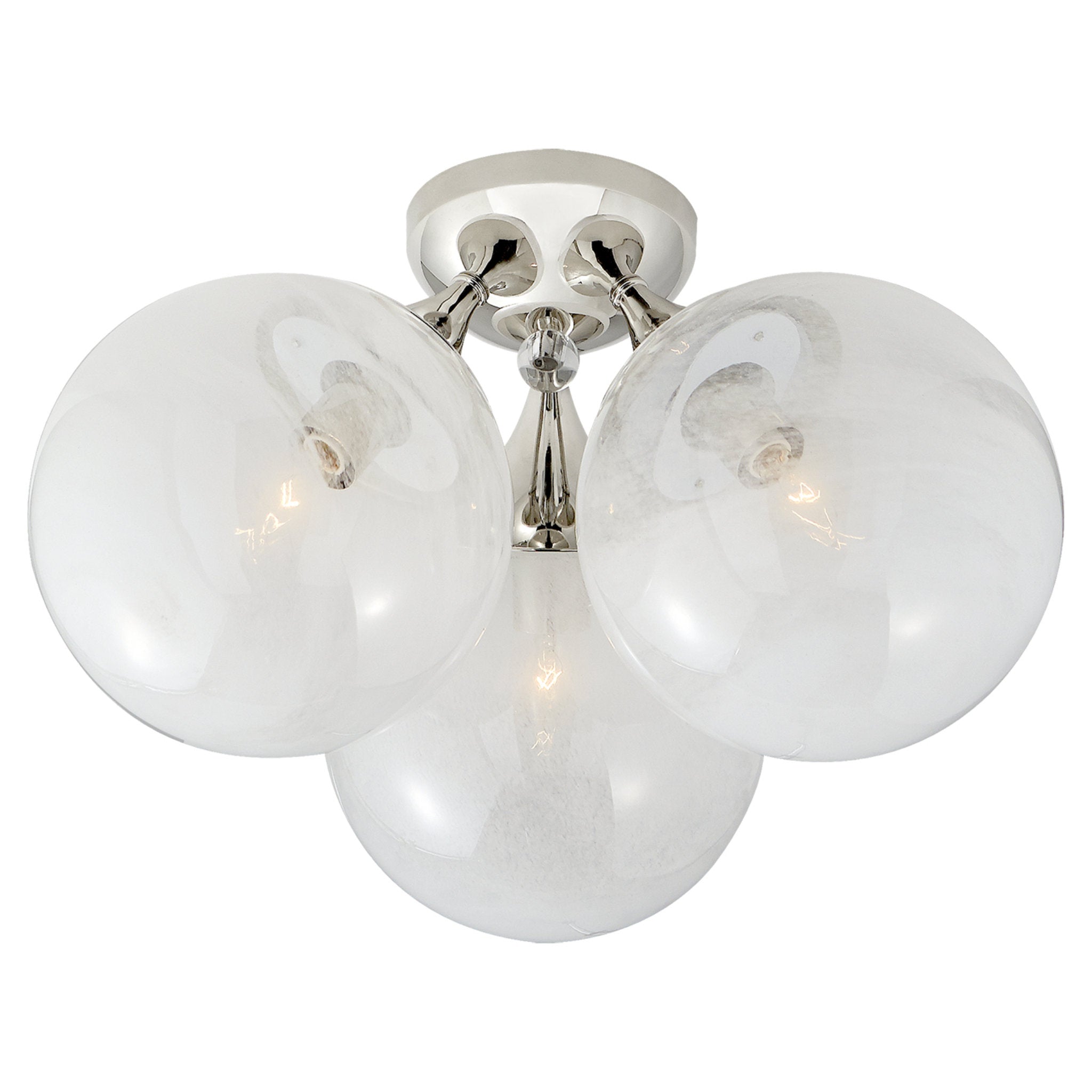 AERIN Cristol Large Triple Flush Mount in Polished Nickel with White Strie Glass Ceiling Light W15.25" x H9.75"