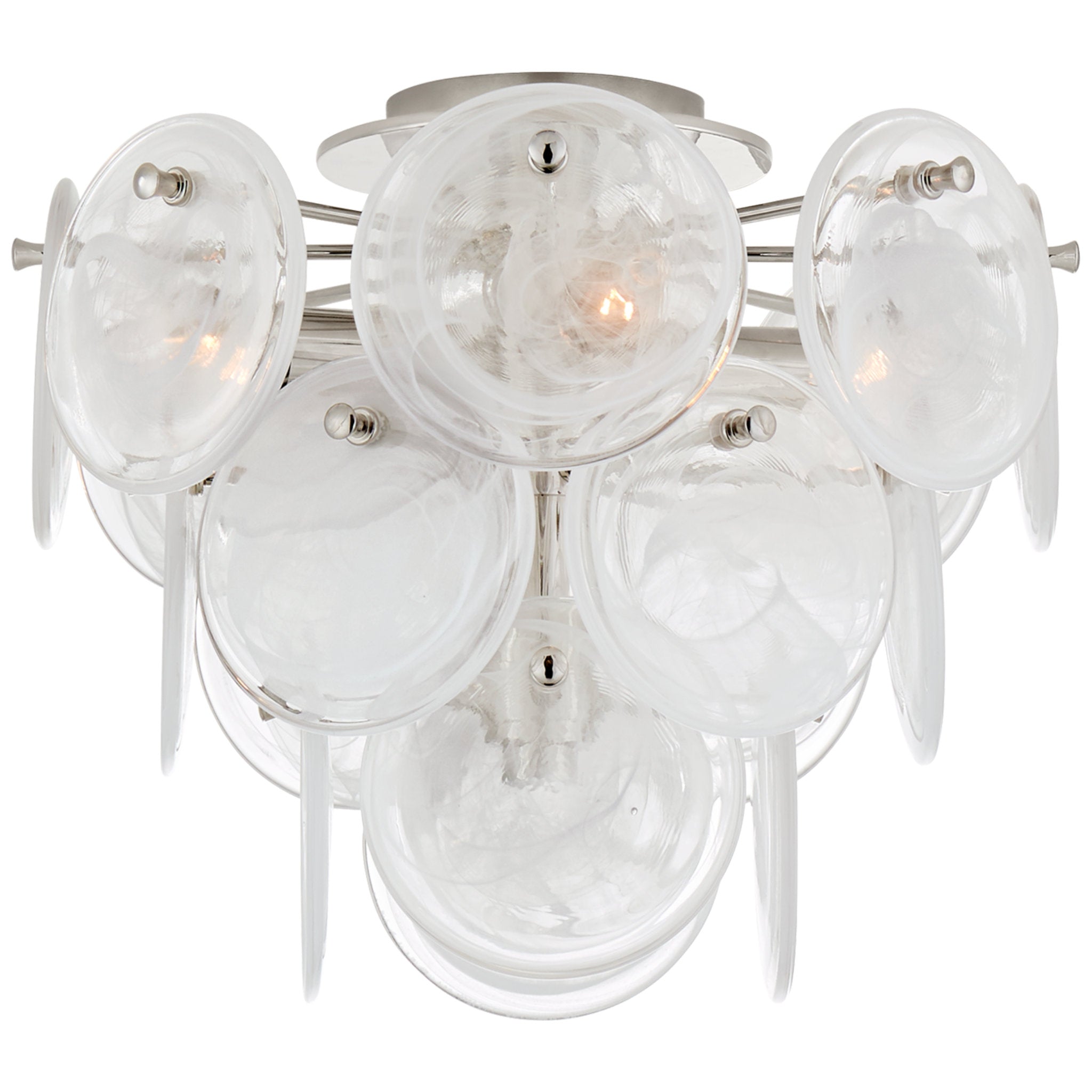 AERIN Loire Medium Tiered Flush Mount in Polished Nickel with White Strie Glass Ceiling Light W13.75" x H12"