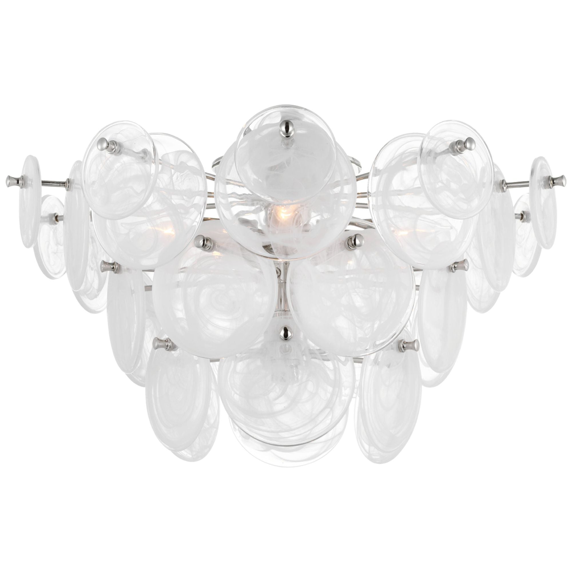AERIN Loire Large Tiered Flush Mount in Polished Nickel with White Strie Glass Ceiling Light W21" x H12"