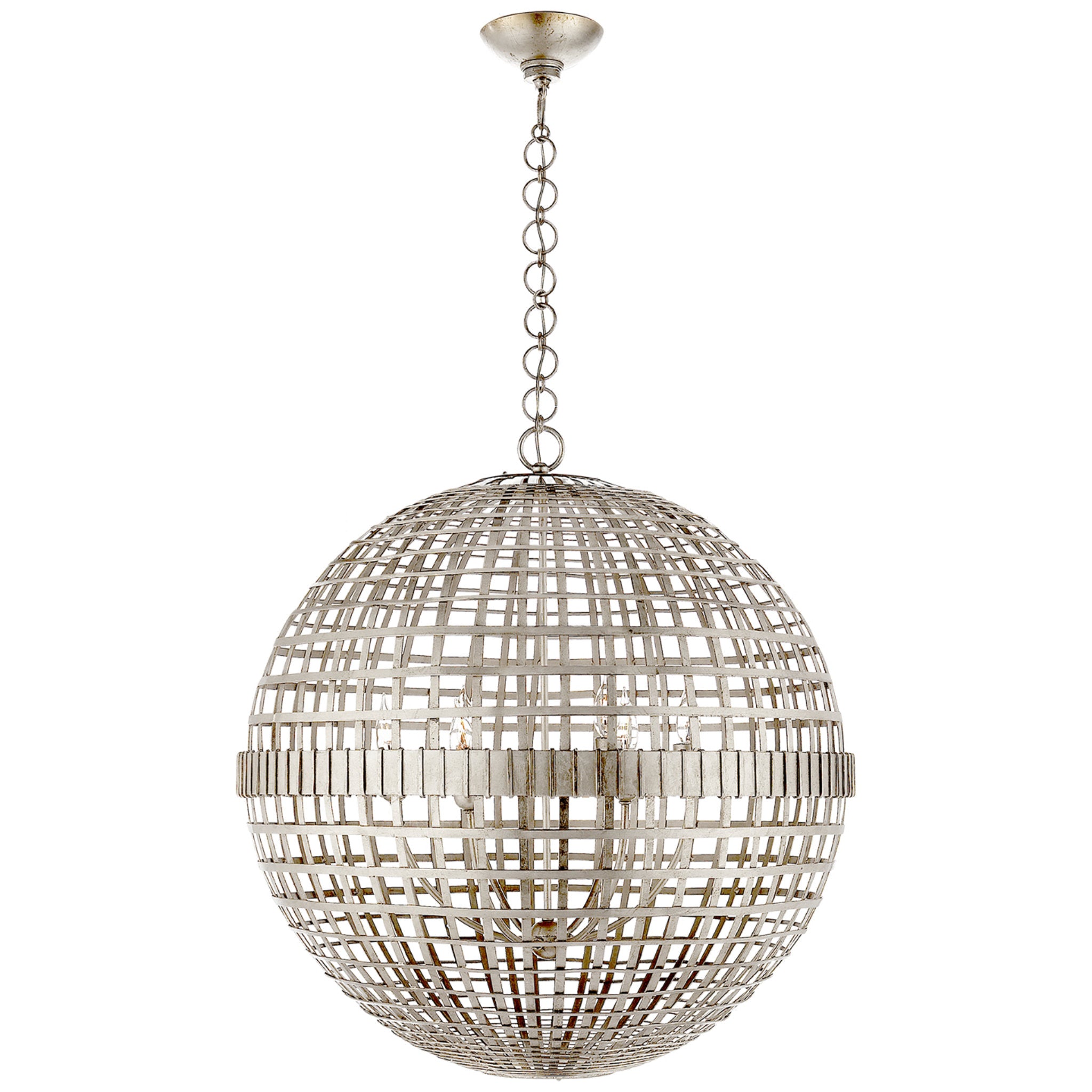 AERIN Mill Large Globe Lantern in Burnished Silver Leaf Ceiling Light W30" x H32.25"