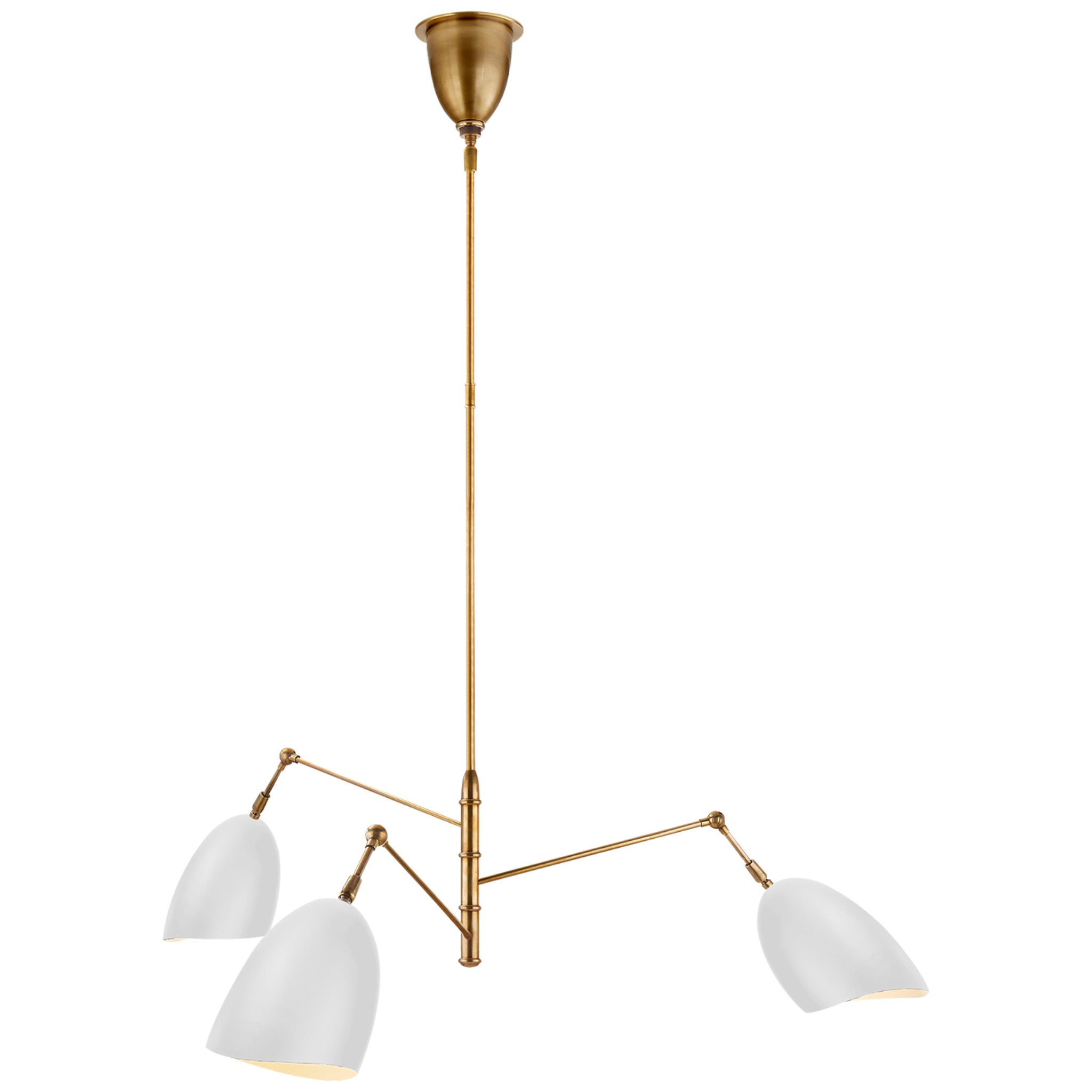AERIN Sommerard Medium Triple-Arm Chandelier in Hand-Rubbed Antique Brass with White Shades Ceiling Light W50"