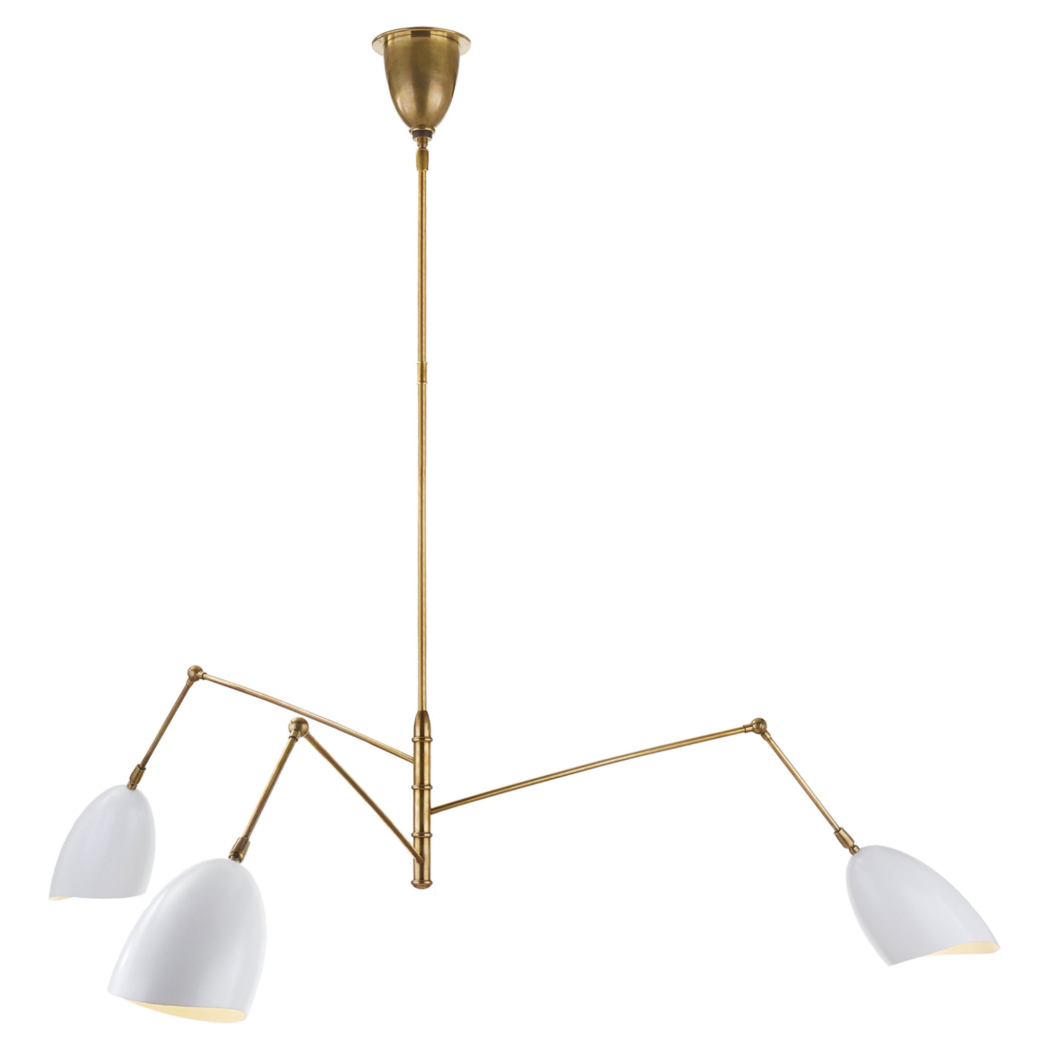 AERIN Sommerard Large Triple Arm Chandelier in Hand-Rubbed Antique Brass and White Ceiling Light W62"