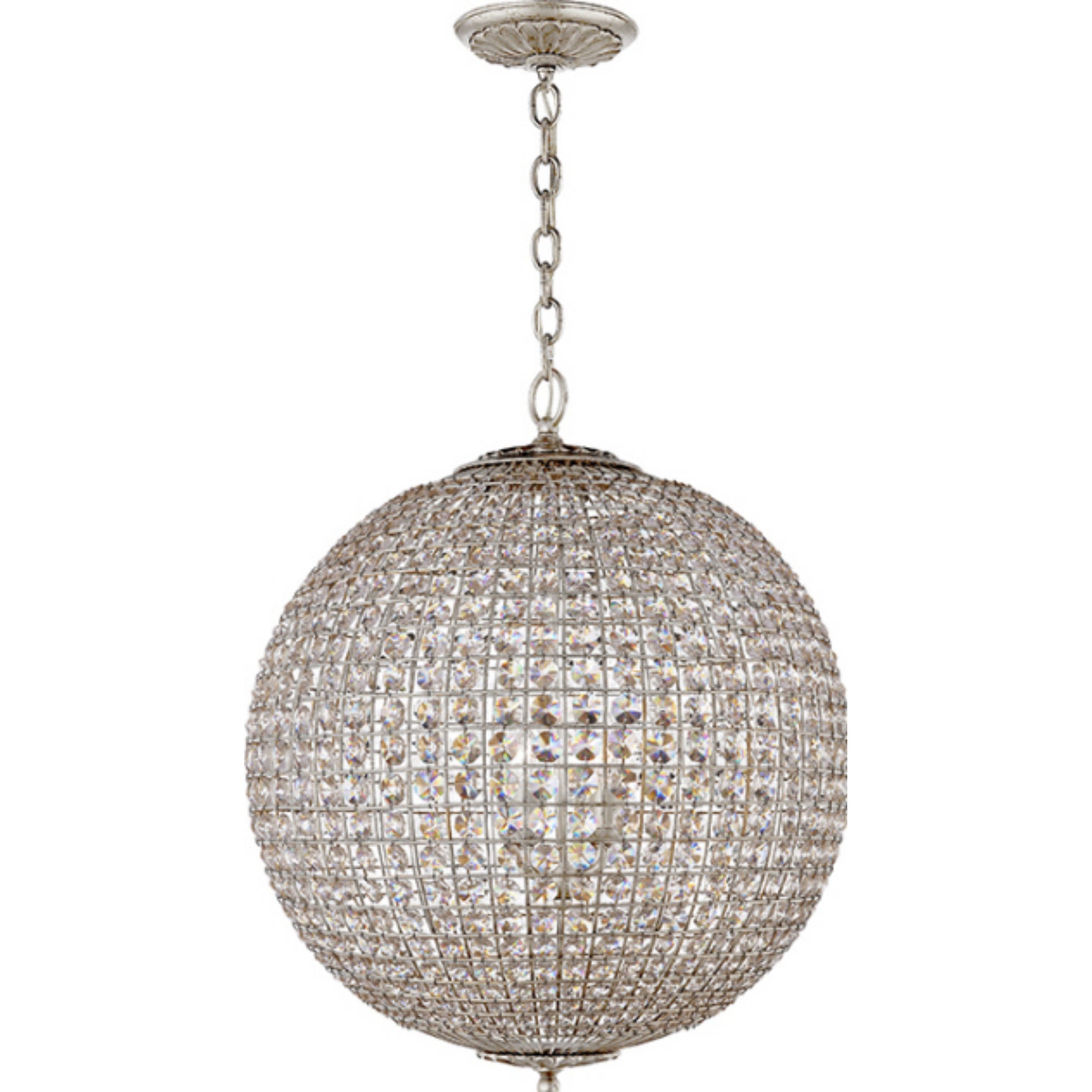 AERIN Renwick Large Sphere Chandelier in Burnished Silver Leaf with Crystal Ceiling Light W23.25"
