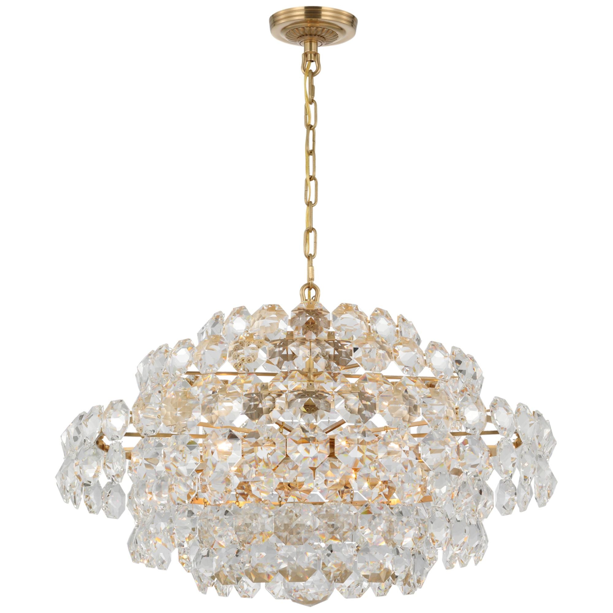 AERIN Sanger Small Chandelier in Hand-Rubbed Antique Brass with Crystal Ceiling Light W29" x H19"