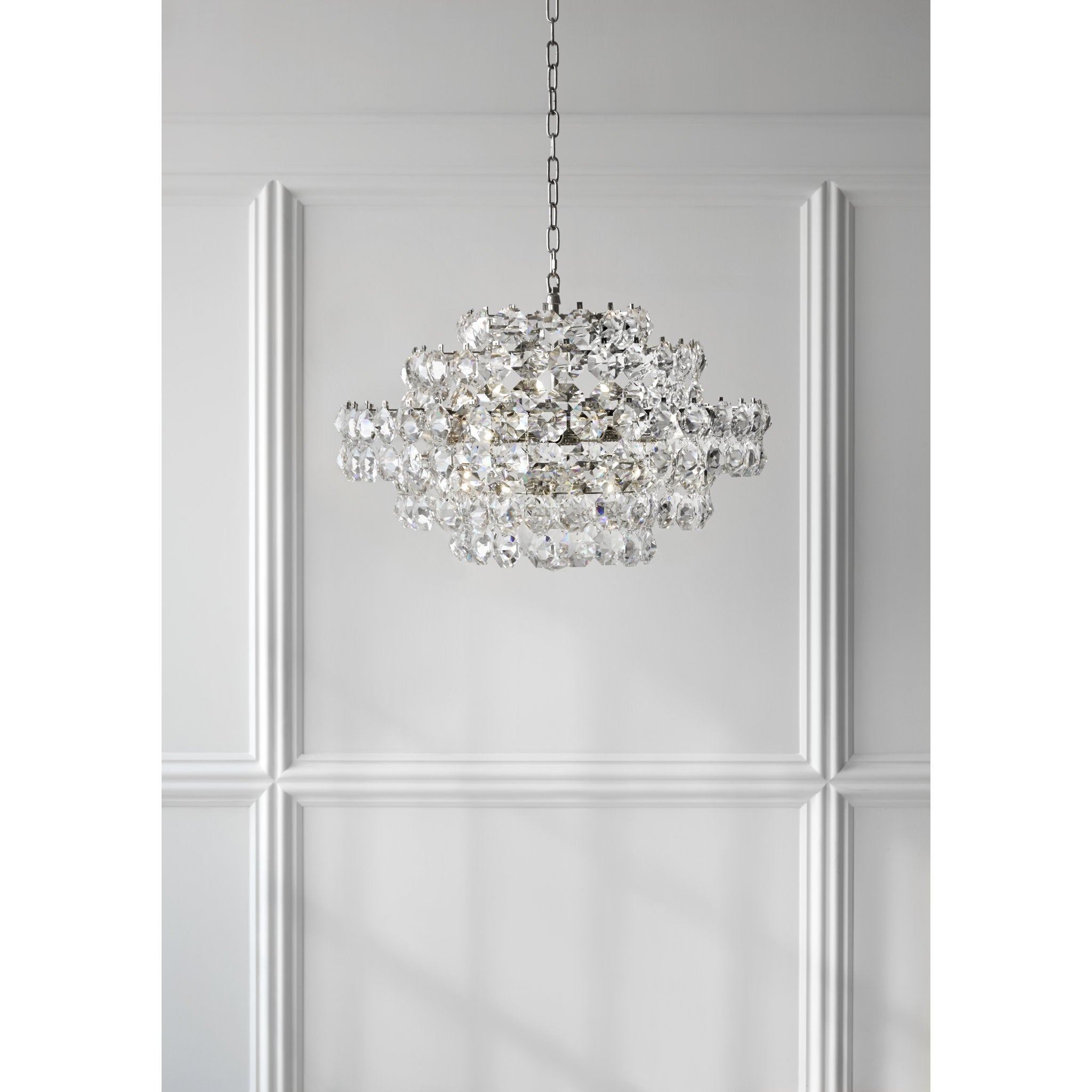 AERIN Sanger Small Chandelier in Polished Nickel with Crystal Ceiling Light W29" x H19"