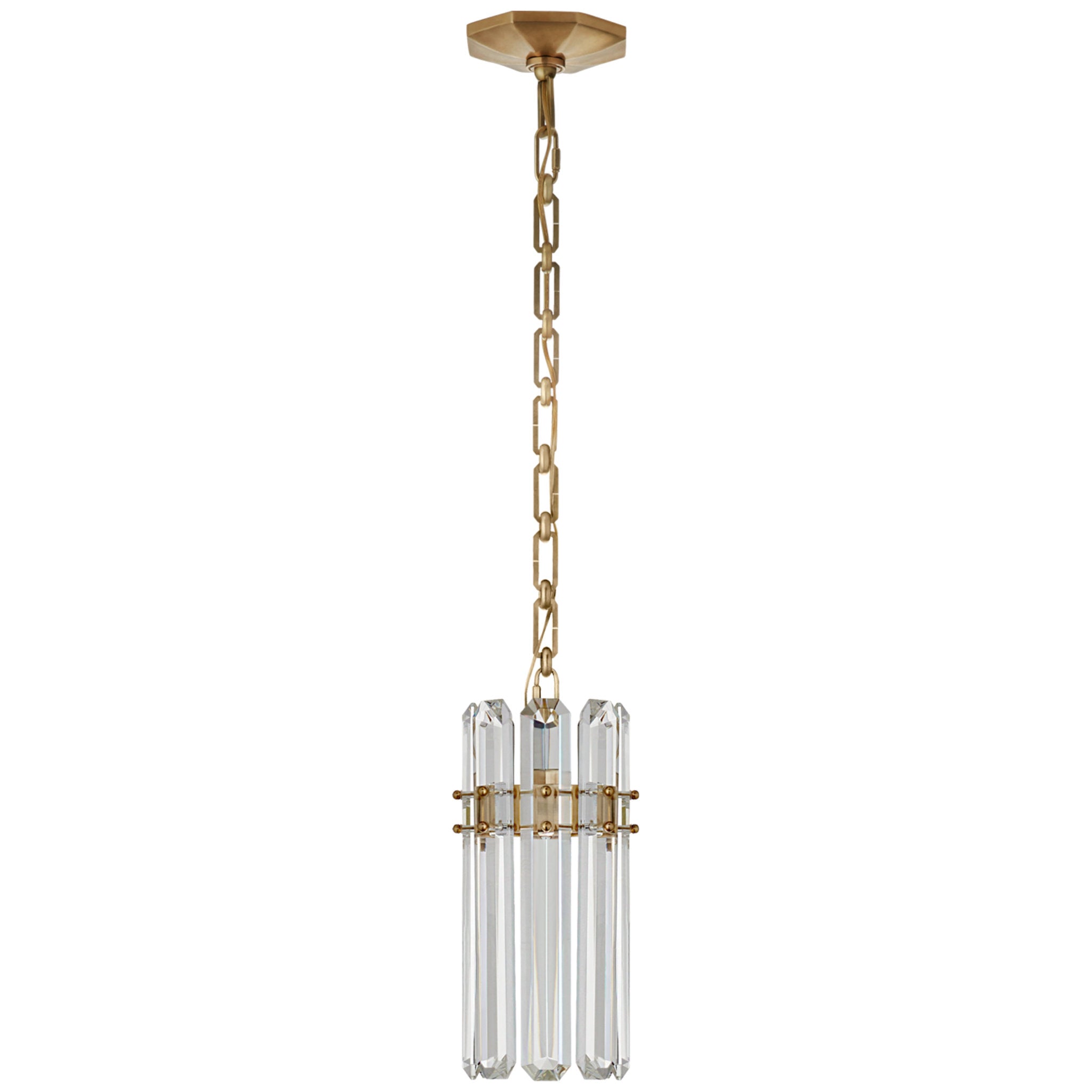 AERIN Bonnington Small Pendant in Hand-Rubbed Antique Brass with Crystal Ceiling Light W7.25" x H14.25"