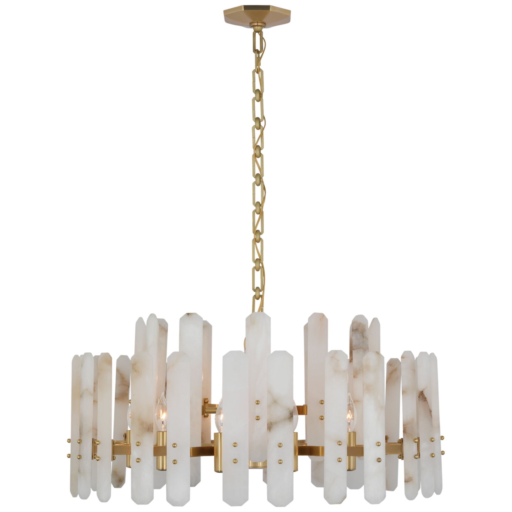 AERIN Bonnington Large Chandelier in Hand-Rubbed Antique Brass with Alabaster Ceiling Light W32" x H15.25"