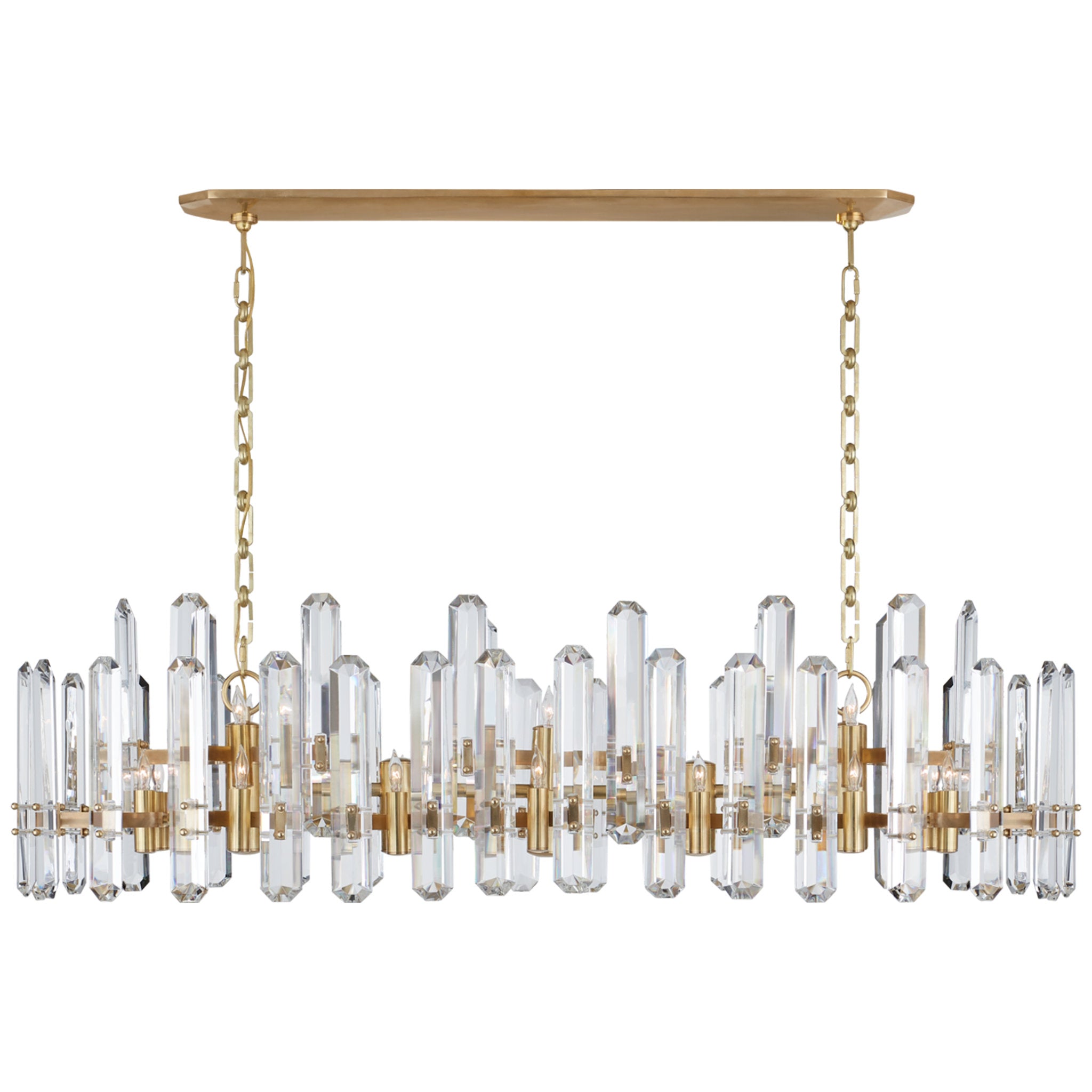 AERIN Bonnington Large Linear Chandelier in Hand-Rubbed Antique Brass with Crystal Ceiling Light W55" x 24.5" x H15.25"
