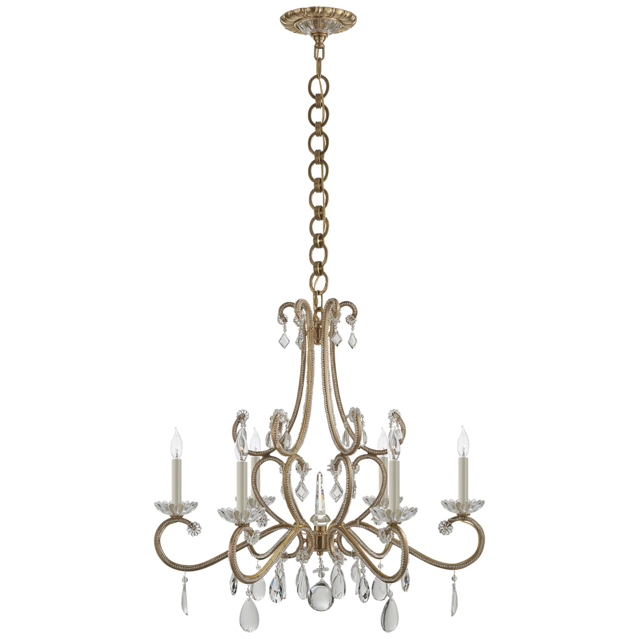 AERIN Montmartre Medium Chandelier in Hand-Rubbed Antique Brass with Crystal Ceiling Light W30"