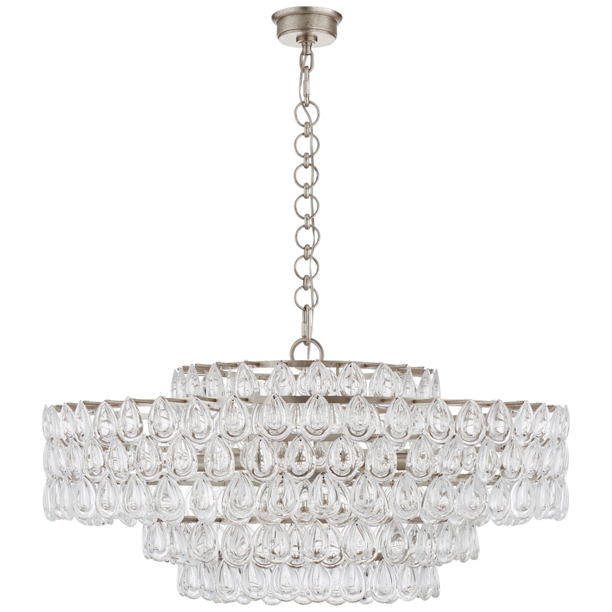 AERIN Liscia Large Chandelier in Burnished Silver Leaf with Crystal Ceiling Light W36" x H20.75"