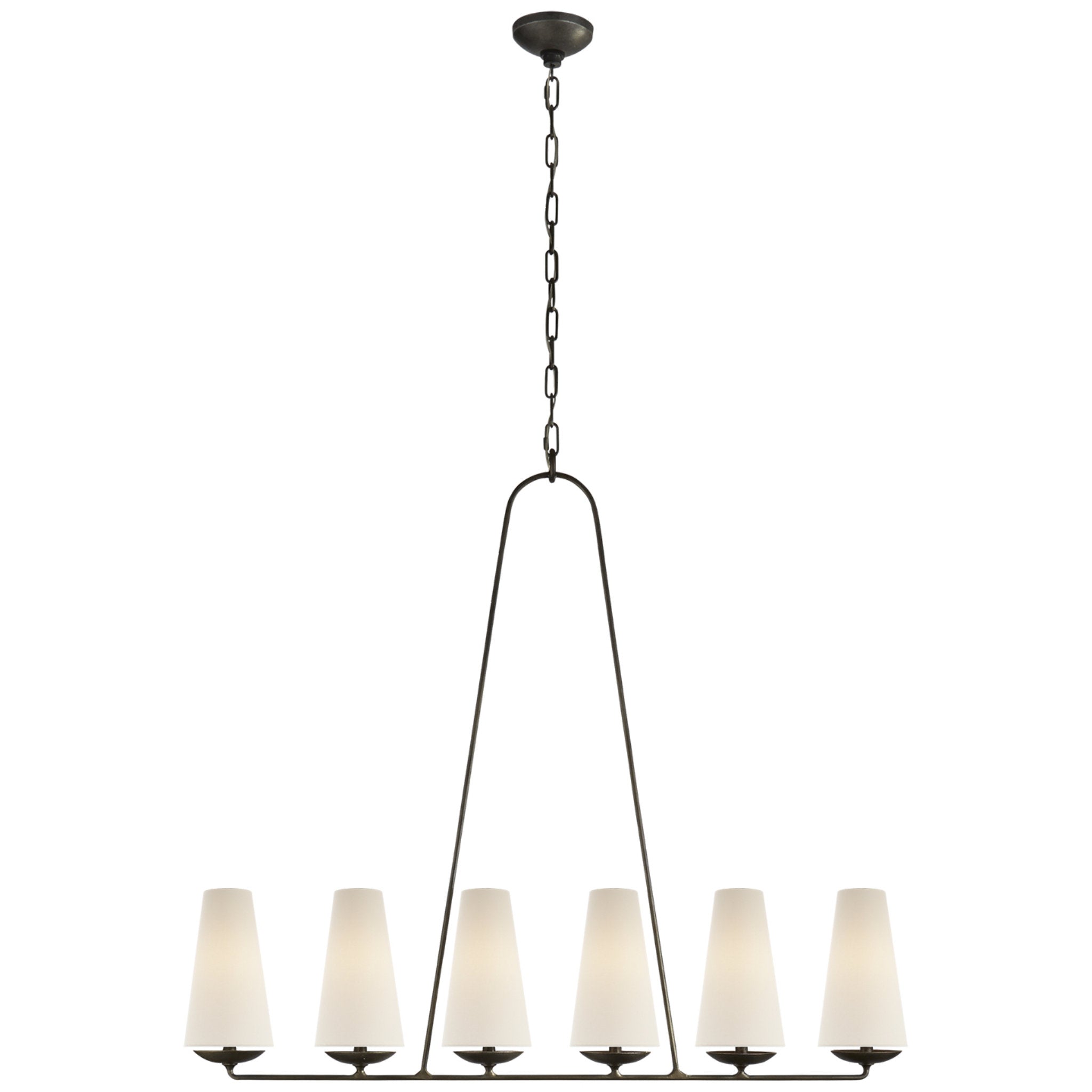 AERIN Fontaine Linear Chandelier in Aged Iron with Linen Shades Ceiling Light W45.25" x H39"