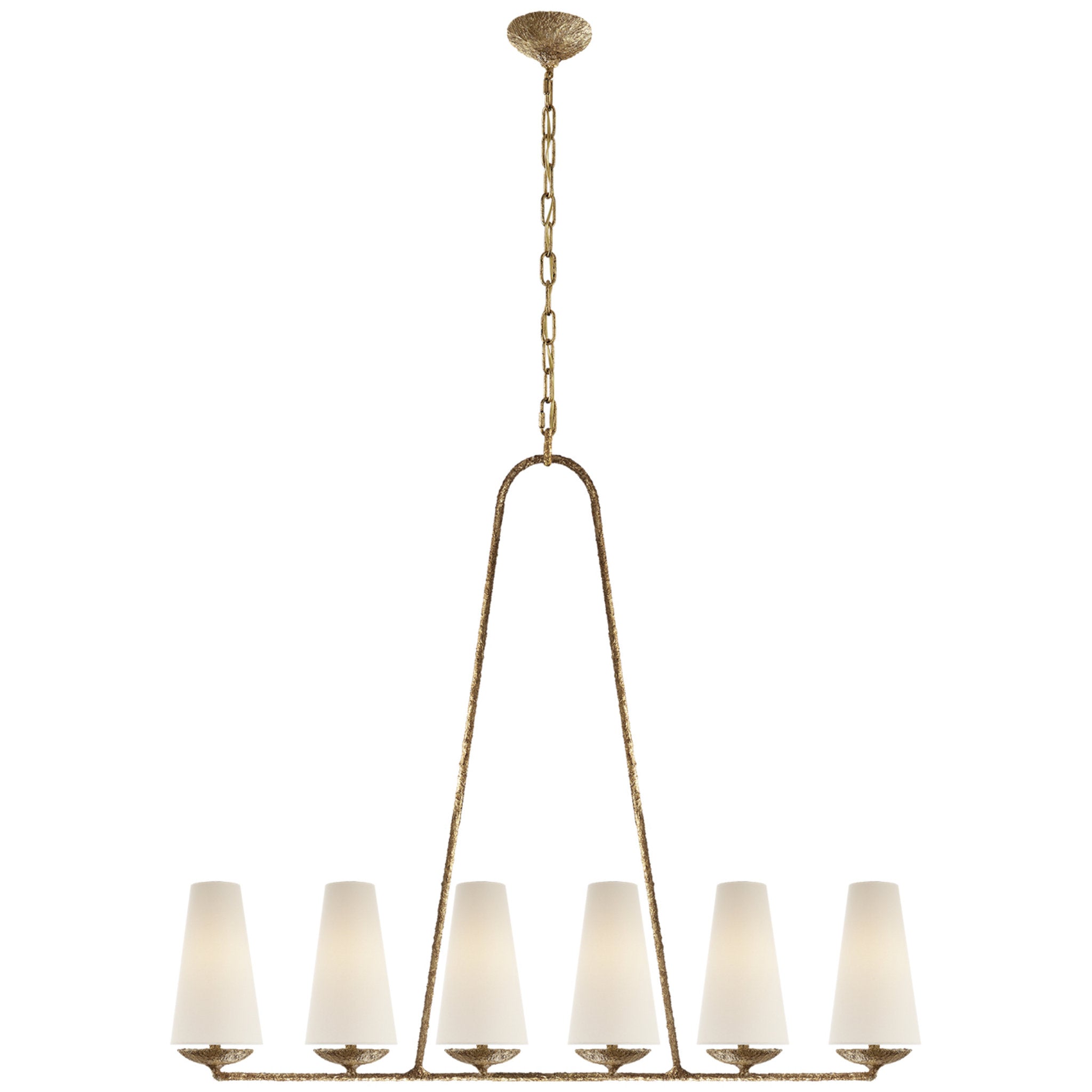 AERIN Fontaine Linear Chandelier in Gilded Plaster with Linen Shades Ceiling Light W45.25" x H39"