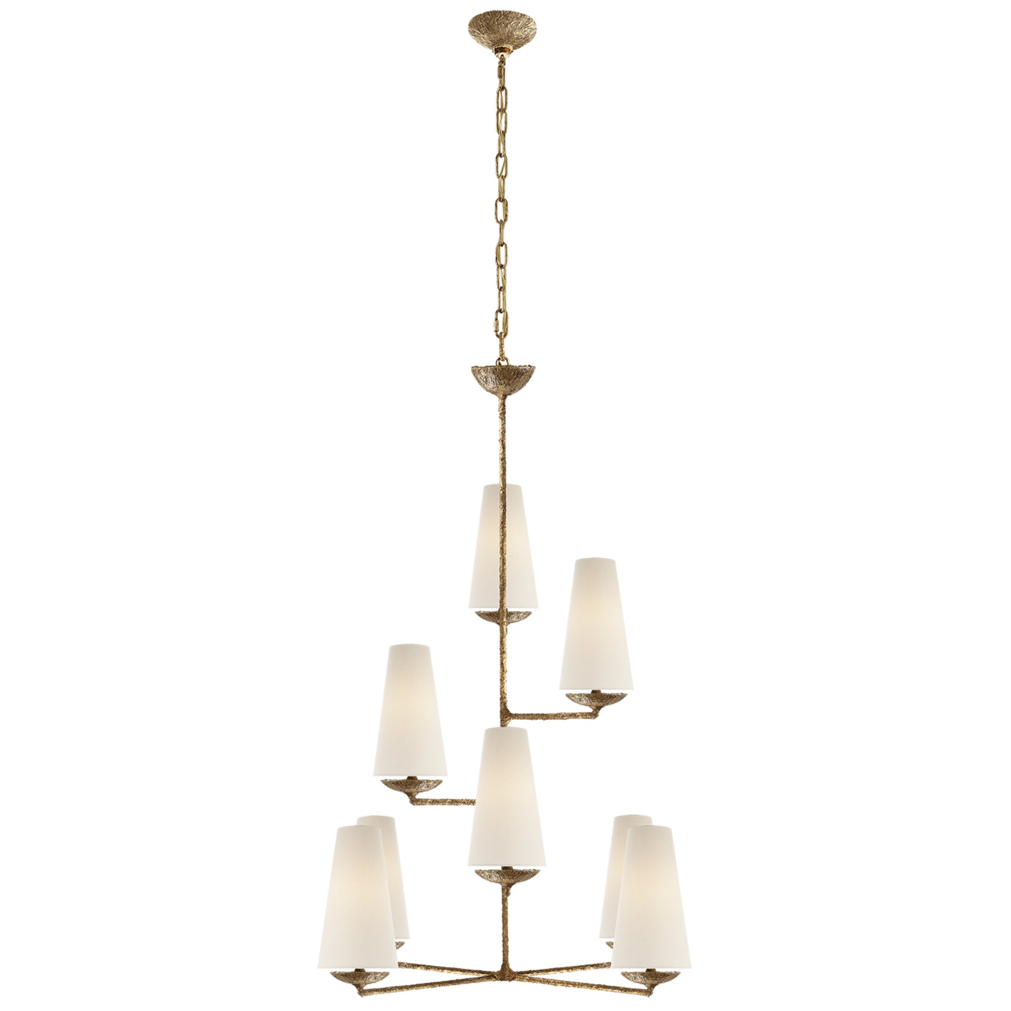 AERIN Fontaine Vertical Chandelier in Gilded Plaster with Linen Shades Ceiling Light W34.25" x H45.25"