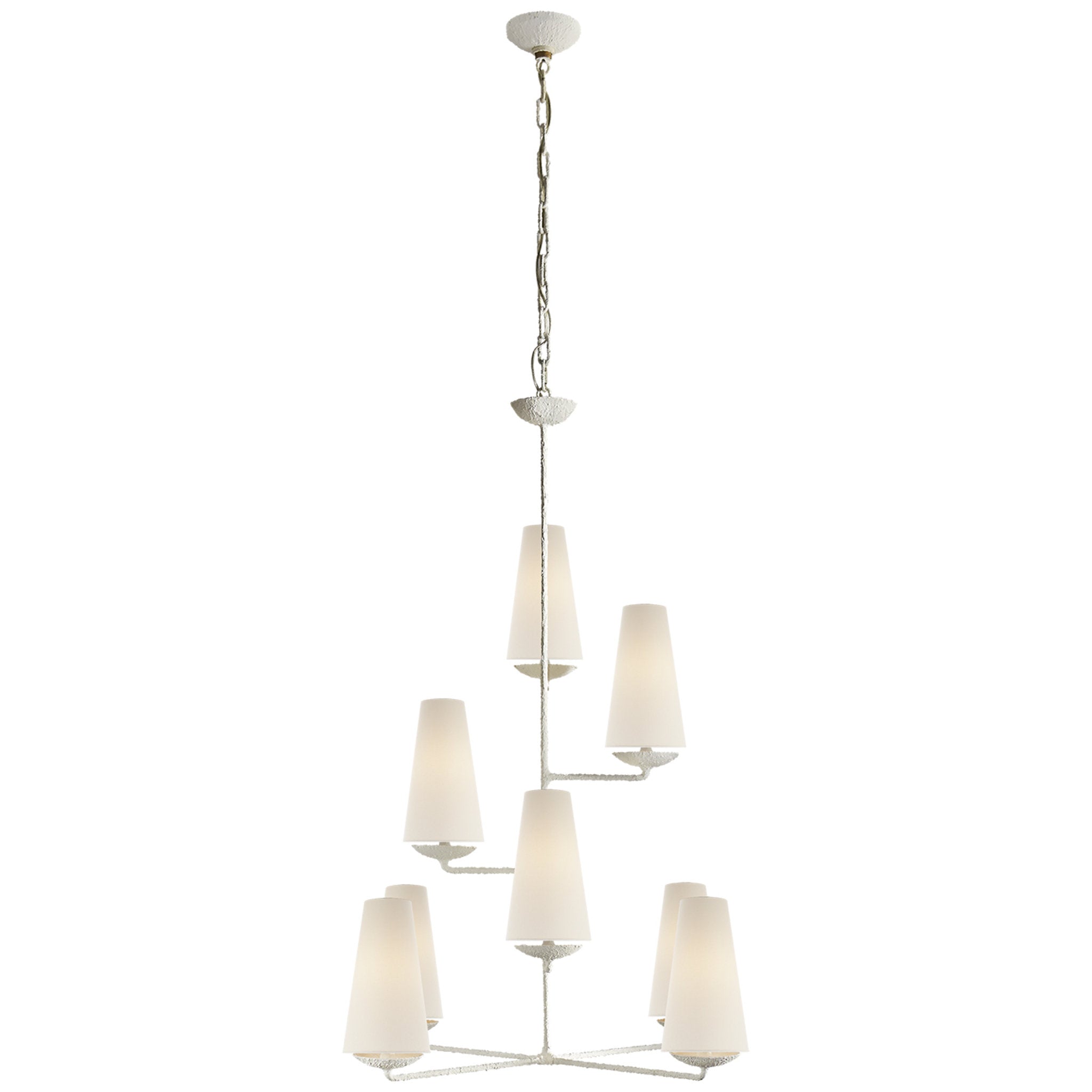 AERIN Fontaine Vertical Chandelier in Plaster with Linen Shades Ceiling Light W34.25" x H45.25"