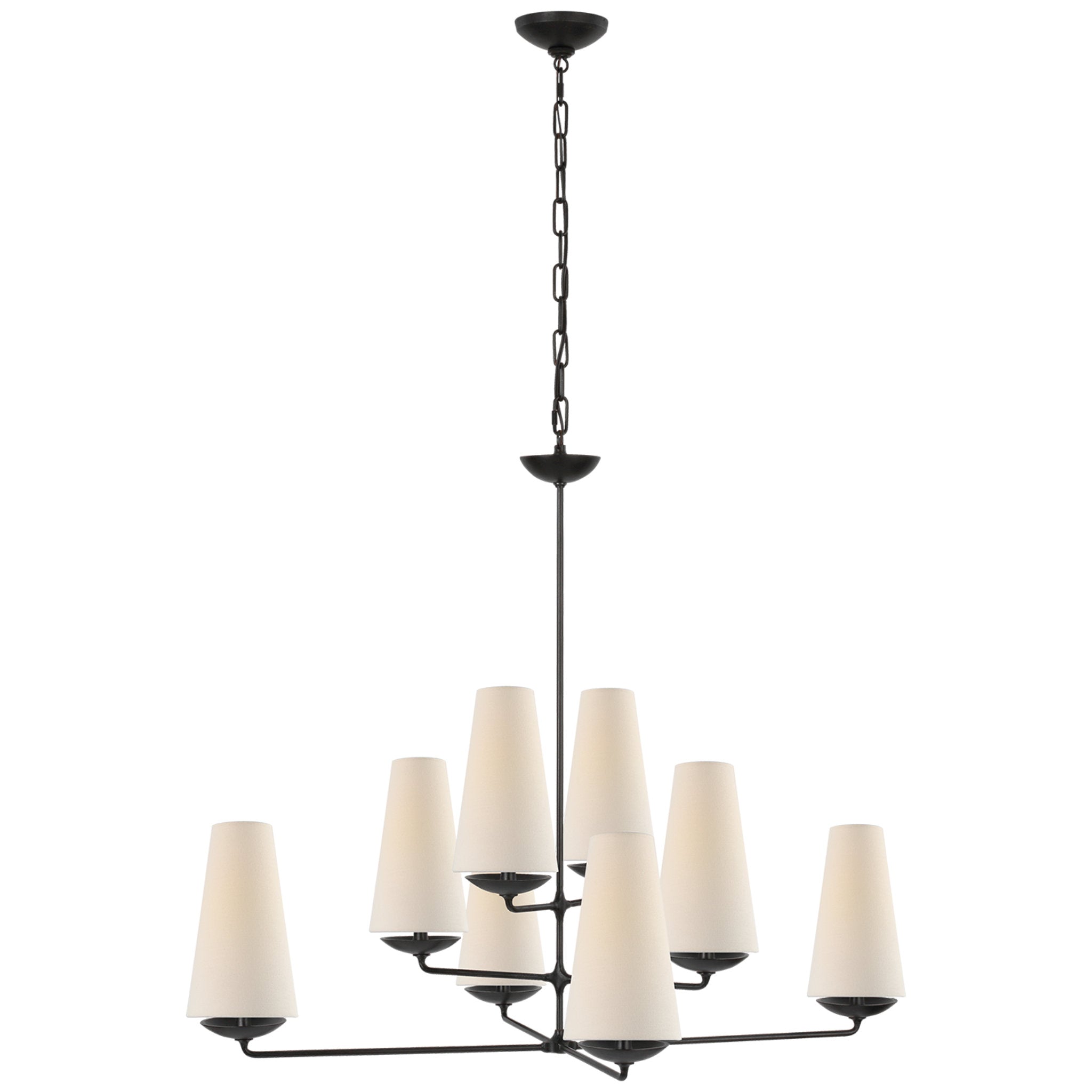 AERIN Fontaine Large Offset Chandelier in Aged Iron with Linen Shades Ceiling Light W39"