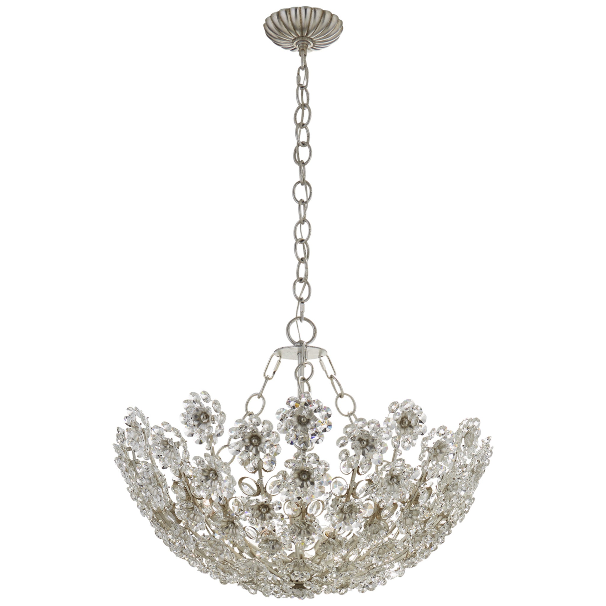 AERIN Claret Short Chandelier in Burnished Silver Leaf with Crystal Ceiling Light W27.5" x H21.5"