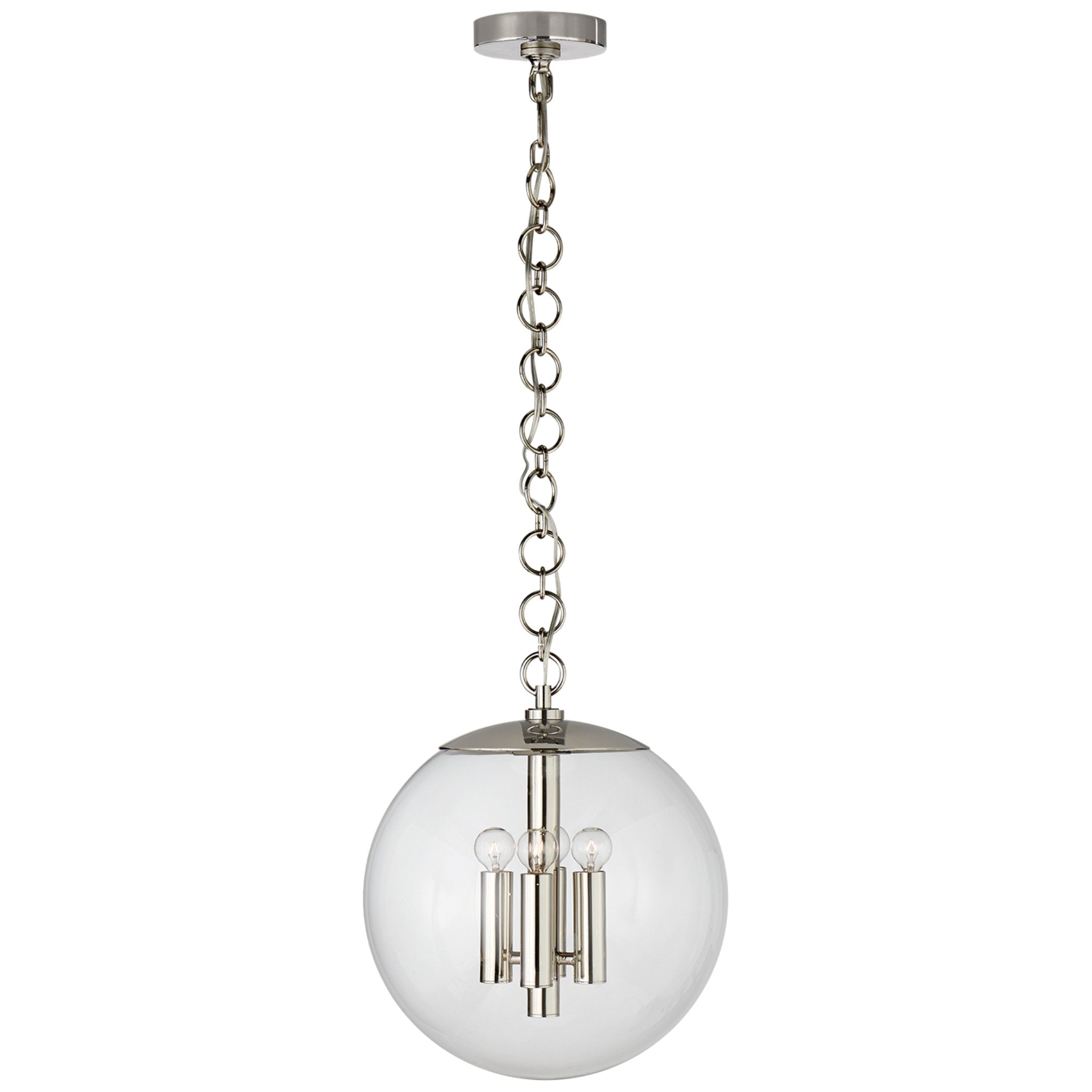 AERIN Turenne Medium Globe Pendant in Polished Nickel with Clear Glass Ceiling Light W14" x H16.5"