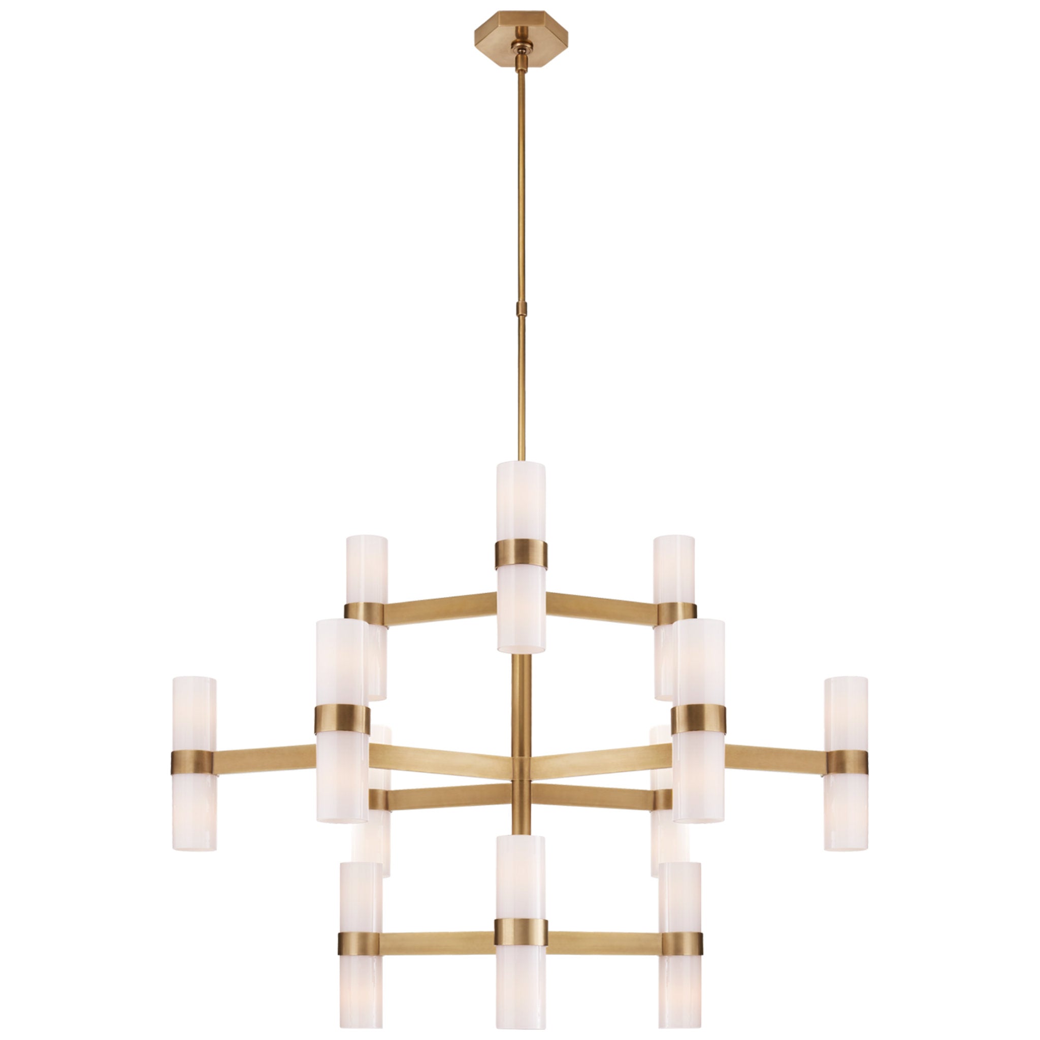 AERIN Margita Medium Chandelier in Hand-Rubbed Antique Brass with White Glass Ceiling Light W44.5"