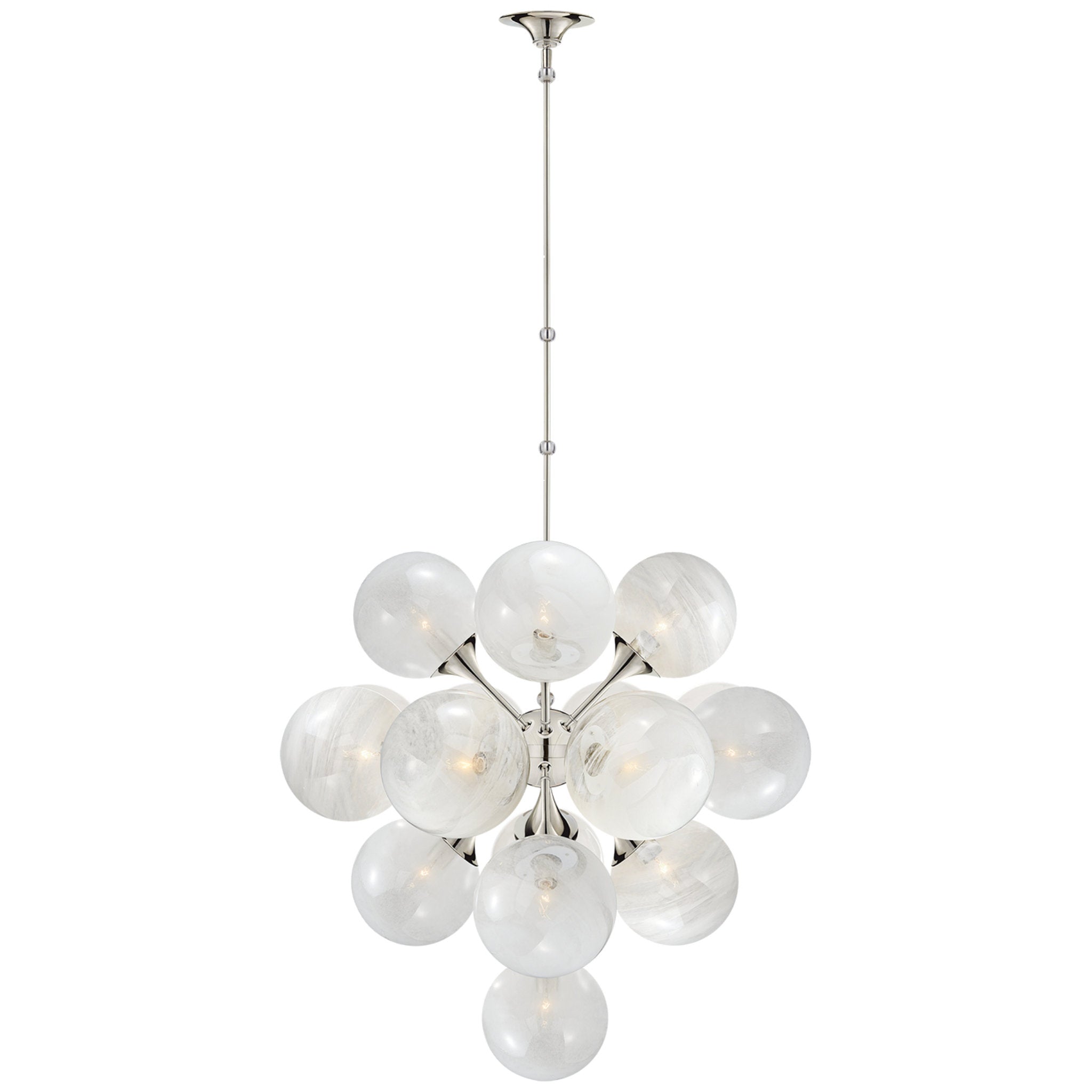 AERIN Cristol Large Tiered Chandelier in Polished Nickel with White Strie Glass Ceiling Light W33.25"