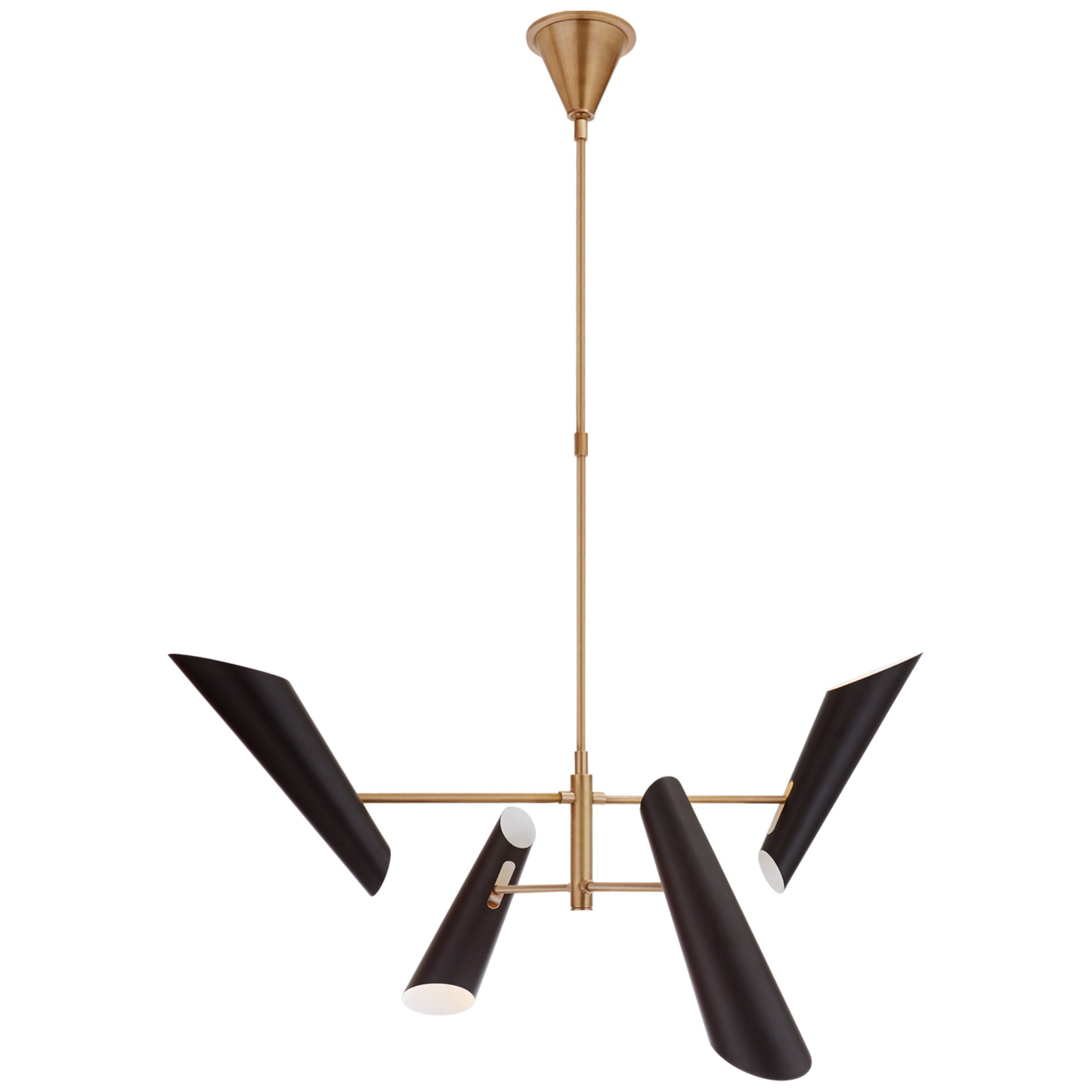 AERIN Franca Small Pivoting Chandelier in Hand-Rubbed Antique Brass with Black Shades Ceiling Light W33" - 49.25"