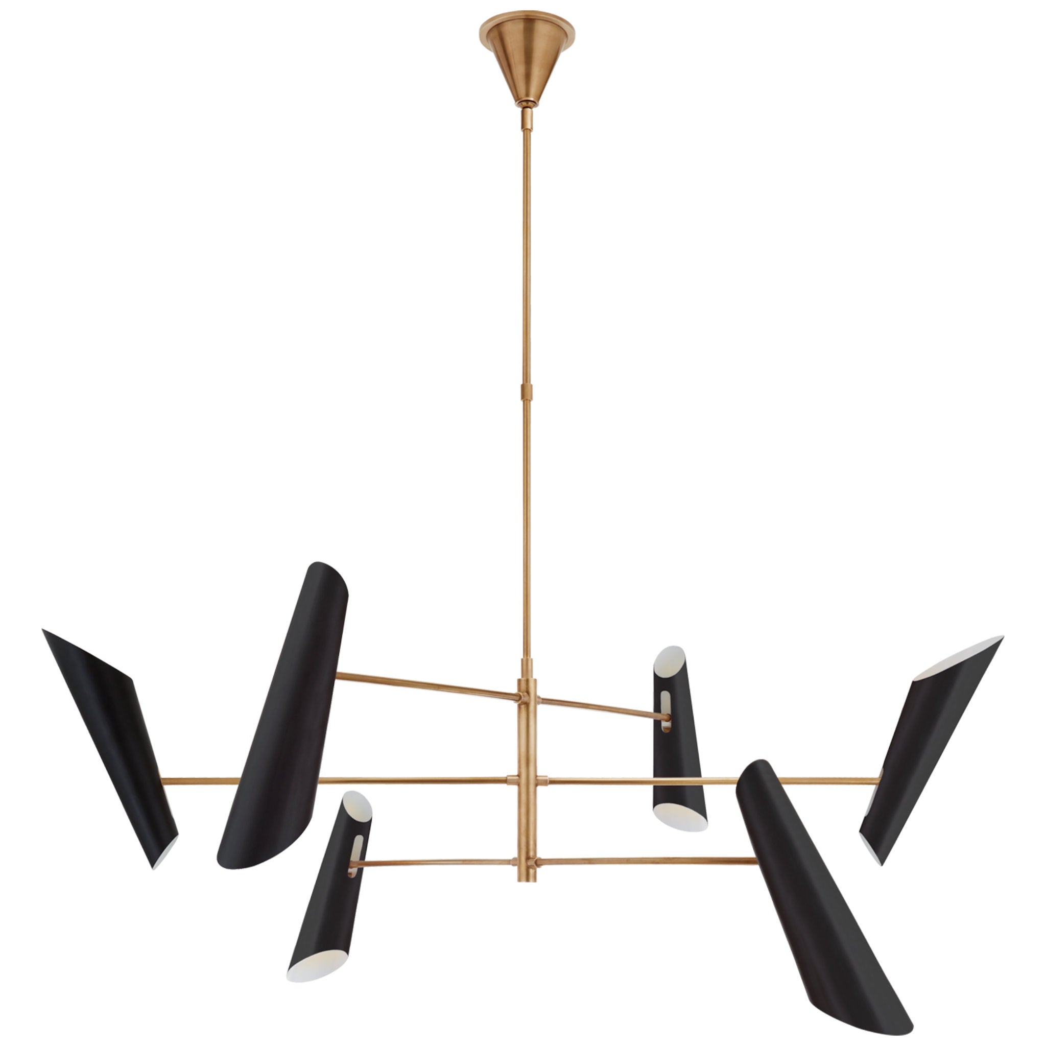 AERIN Franca Large Pivoting Chandelier in Hand-Rubbed Antique Brass with Black Shades Ceiling Light W68"