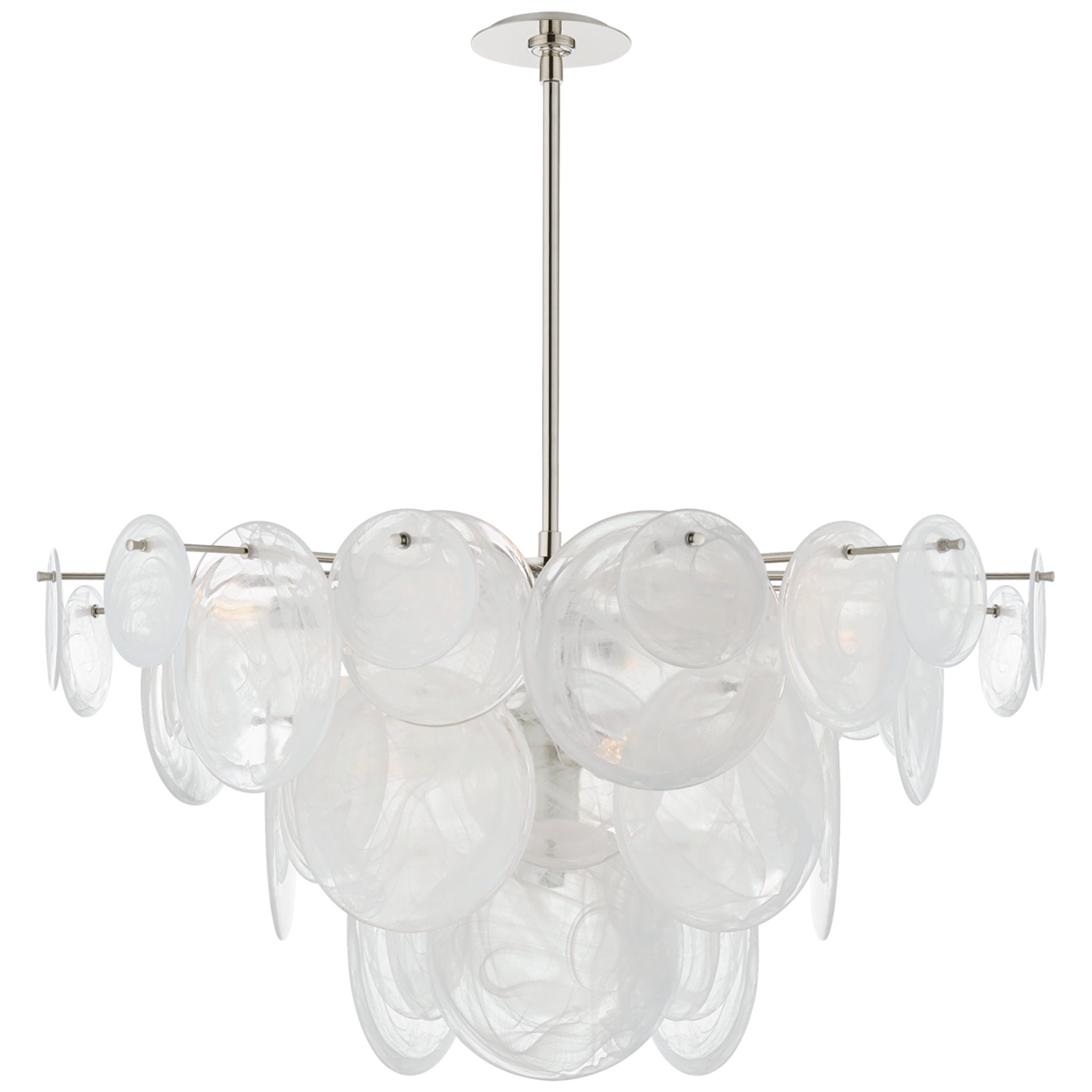 AERIN Loire Large Chandelier in Polished Nickel with White Strie Glass Ceiling Light W37.25"
