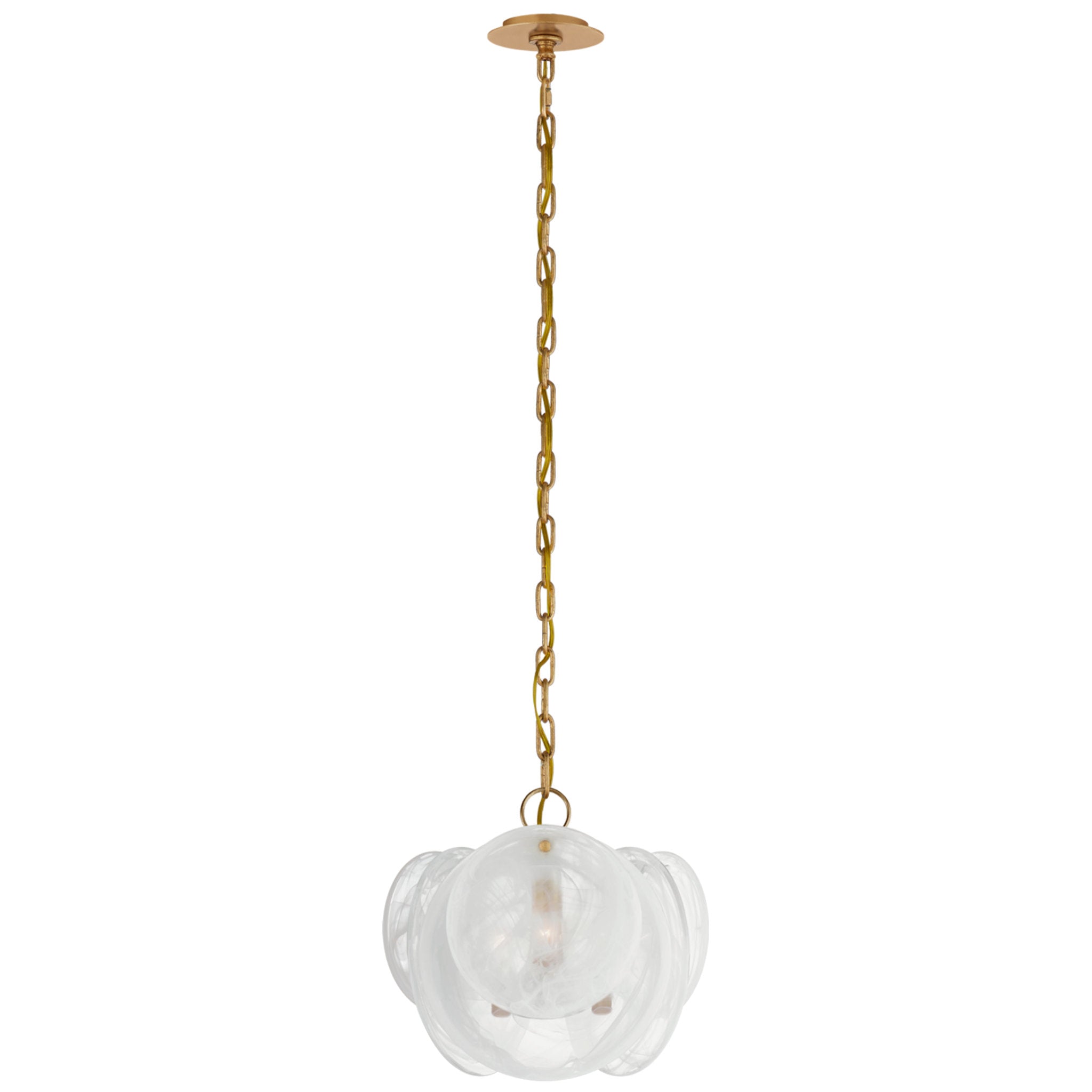 AERIN Loire Petite Chandelier in Gild with White Strie Glass Ceiling Light W15.5" x H14.5"