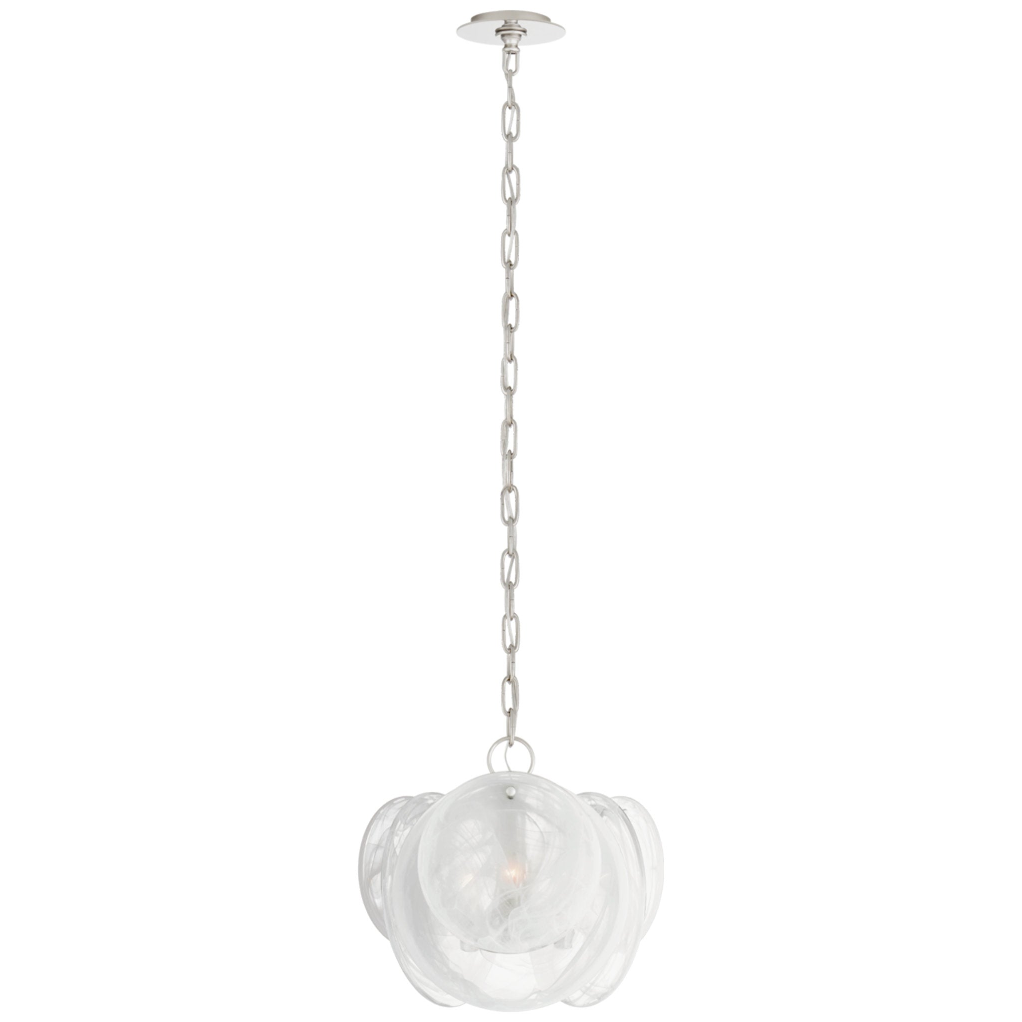 AERIN Loire Petite Chandelier in Polished Nickel with White Strie Glass Ceiling Light W15.5" x H14.5"