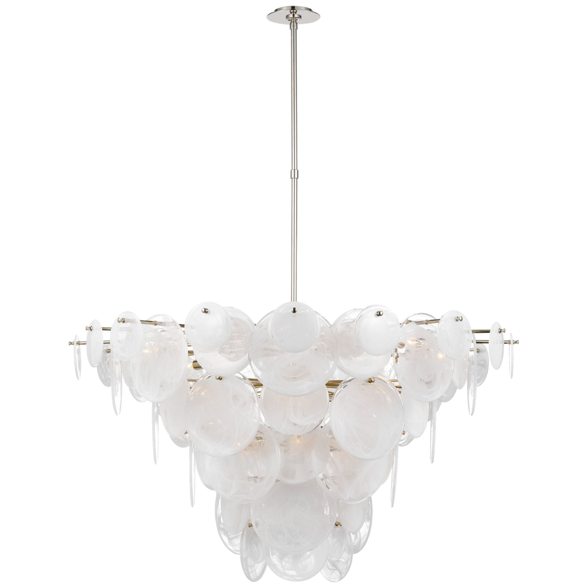 AERIN Loire Extra Large Chandelier in Polished Nickel with White Strie Glass Ceiling Light W48"