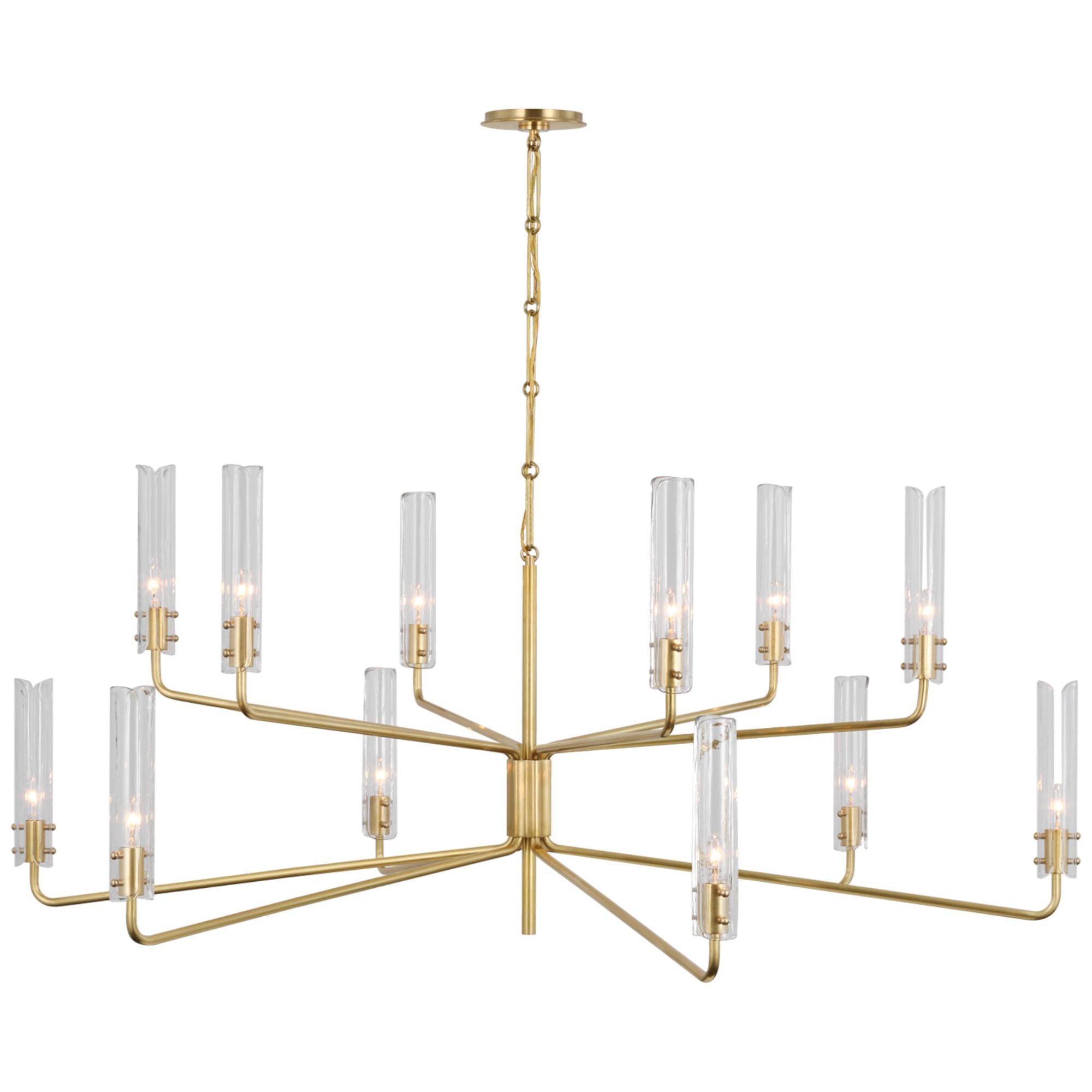 AERIN Casoria Grande Two Tier Chandelier in Hand-Rubbed Antique Brass with Clear Glass Ceiling Light W56.5" x H30.5"