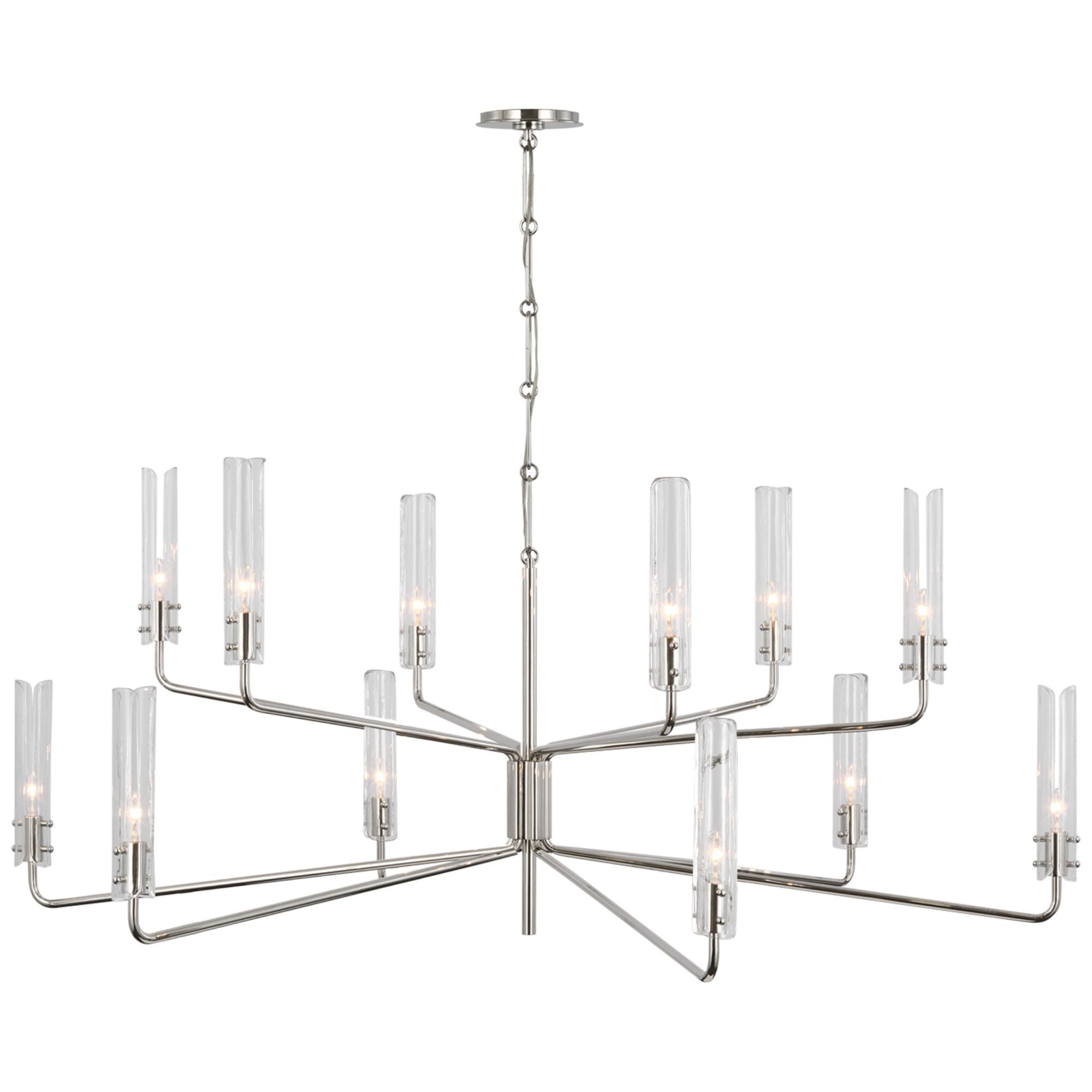 AERIN Casoria Grande Two Tier Chandelier in Polished Nickel with Clear Glass Ceiling Light W56.5" x H30.5"