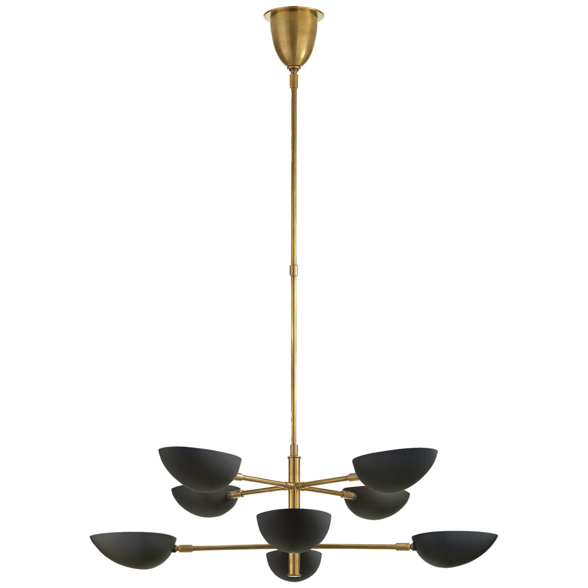 AERIN Graphic Large Two-Tier Chandelier in Hand-Rubbed Antique Brass with Black Shades Ceiling Light W38"