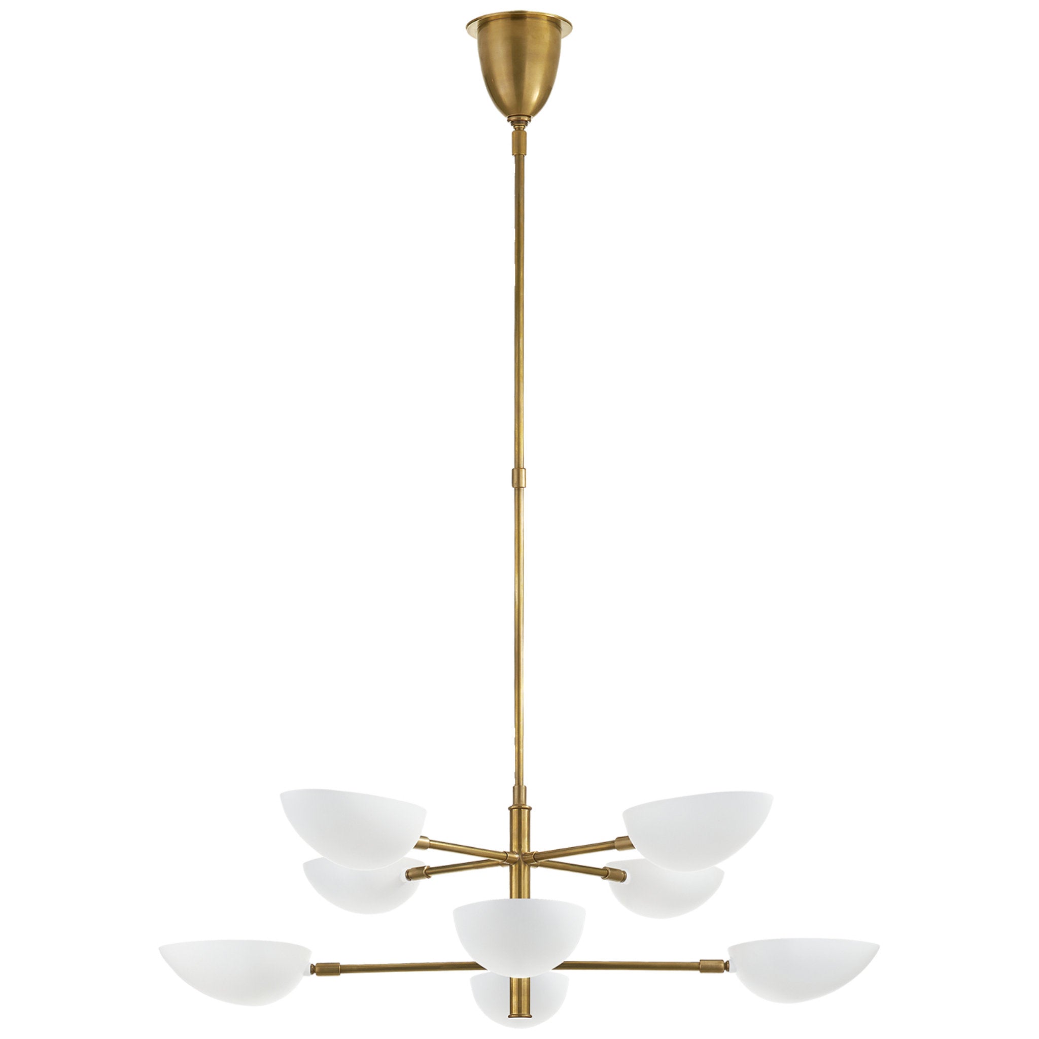 AERIN Graphic Large Two-Tier Chandelier in Hand-Rubbed Antique Brass with White Shades Ceiling Light W38"