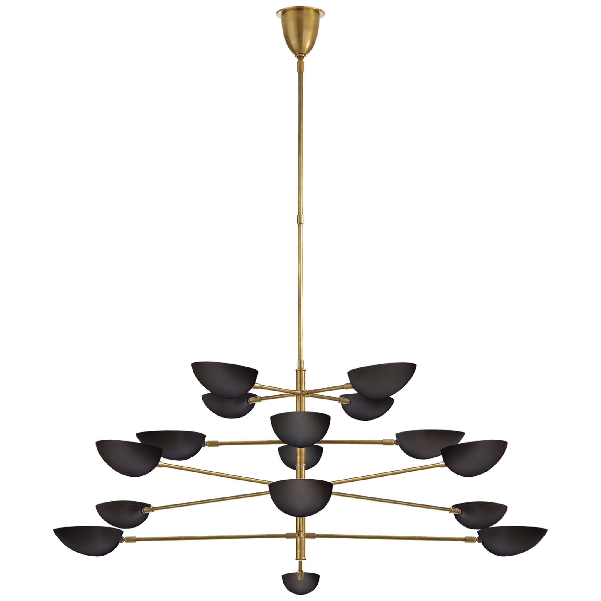 AERIN Graphic Grande Four-Tier Chandelier in Hand-Rubbed Antique Brass with Black Shades Ceiling Light W69.5"