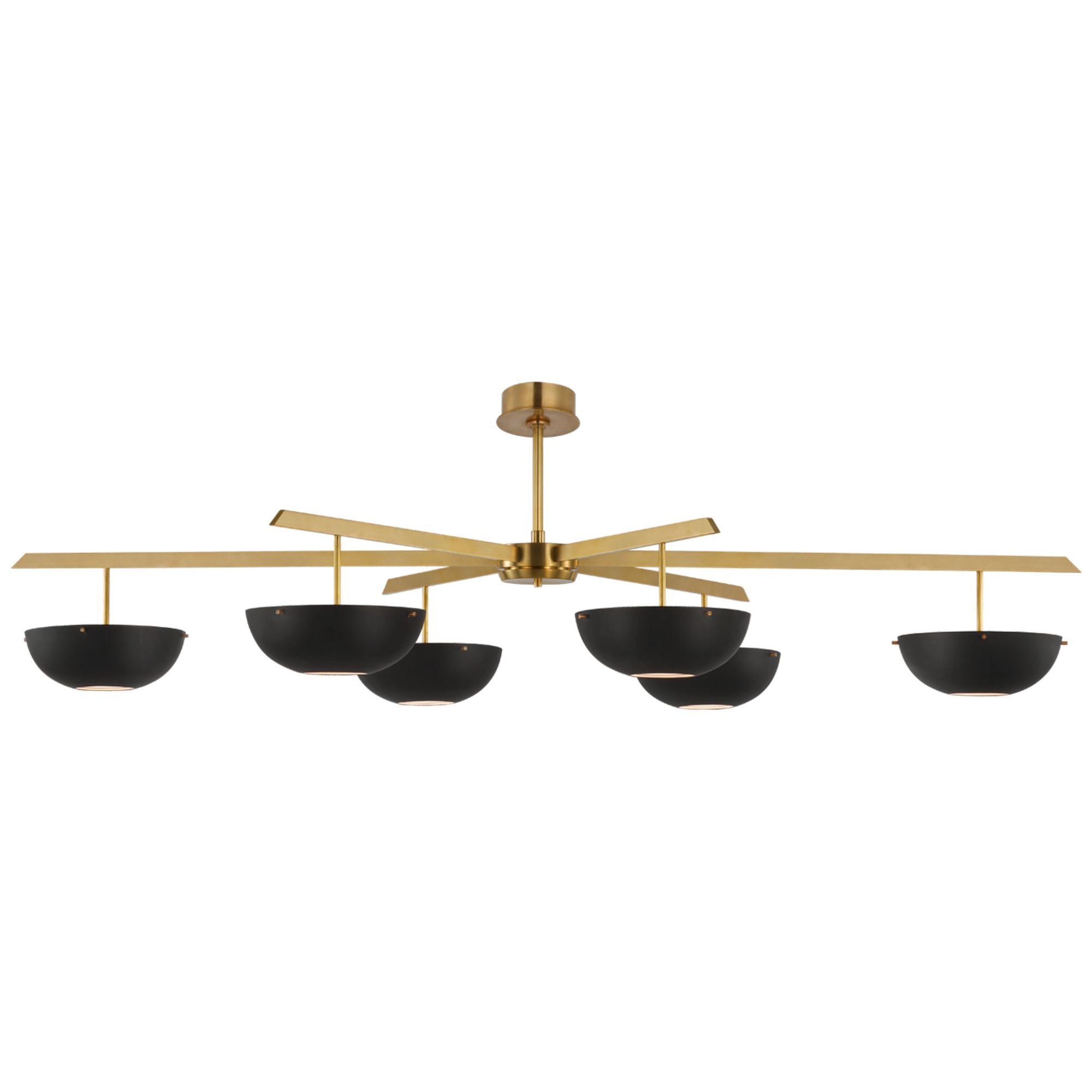 AERIN Valencia Grande Six Light Chandelier in Hand-Rubbed Antique Brass with Matte Black Ceiling Light W66.5"