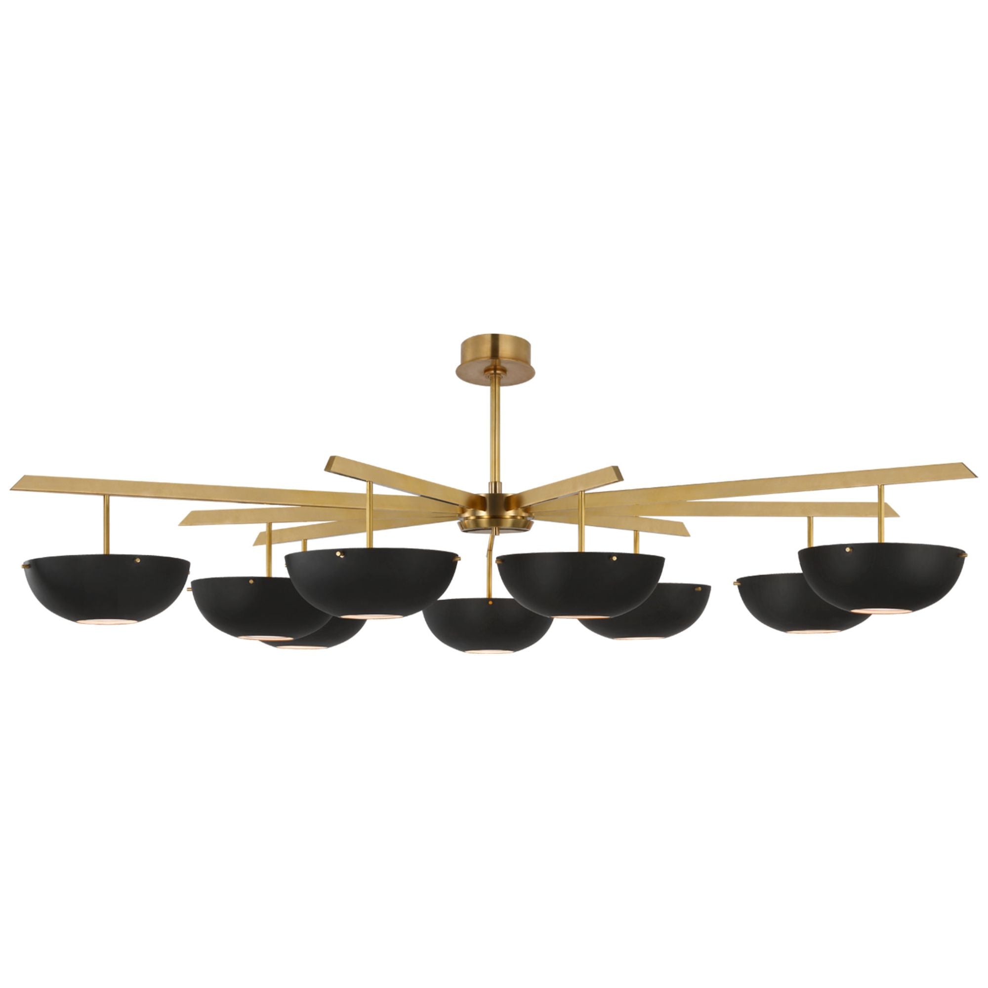AERIN Valencia Grande Nine Light Chandelier in Hand-Rubbed Antique Brass with Matte Black Ceiling Light W58"