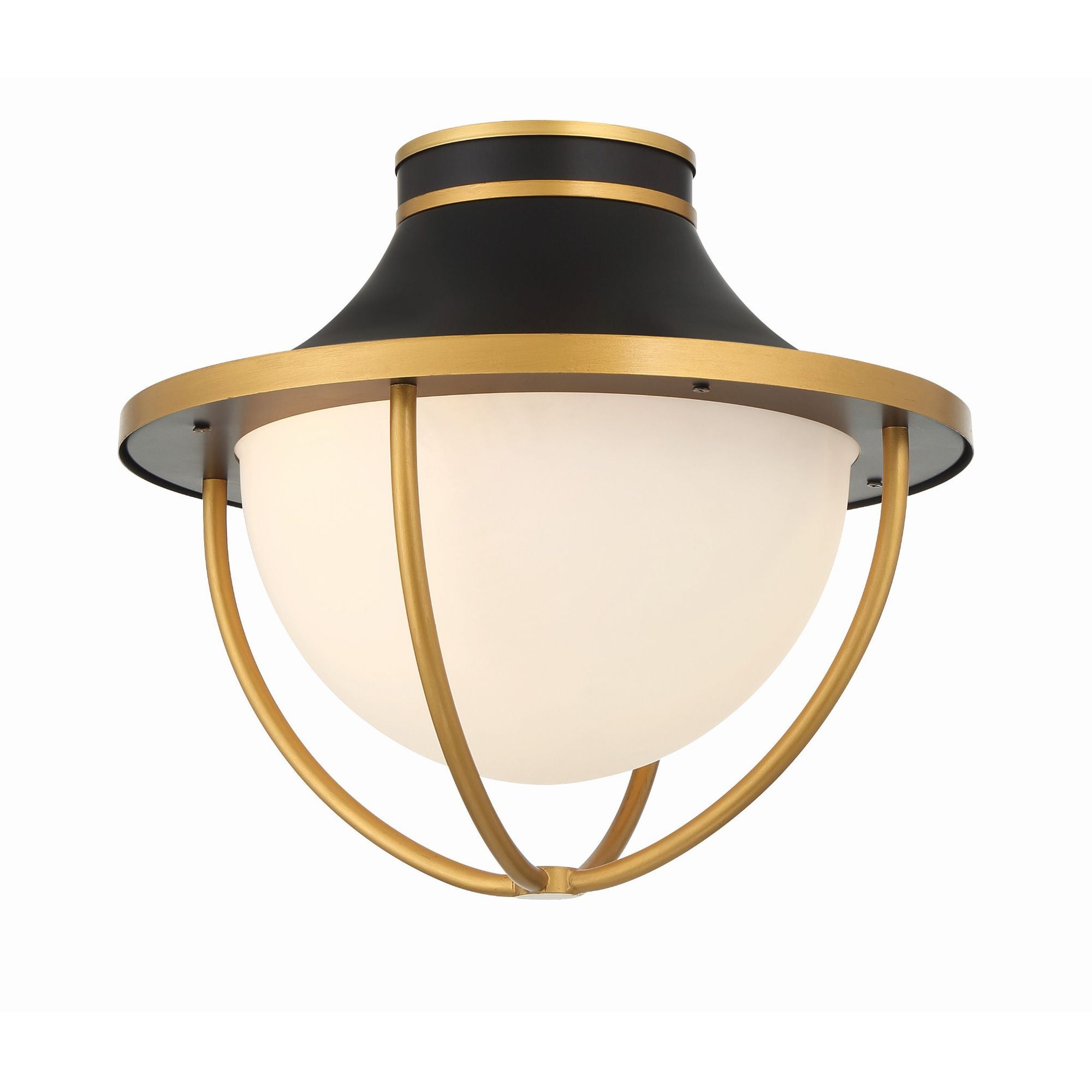 Atlas 2 Light Matte Black + Textured Gold Outdoor Semi Flush Mount White Glass 13.5"W x 12"H x 13.5"D