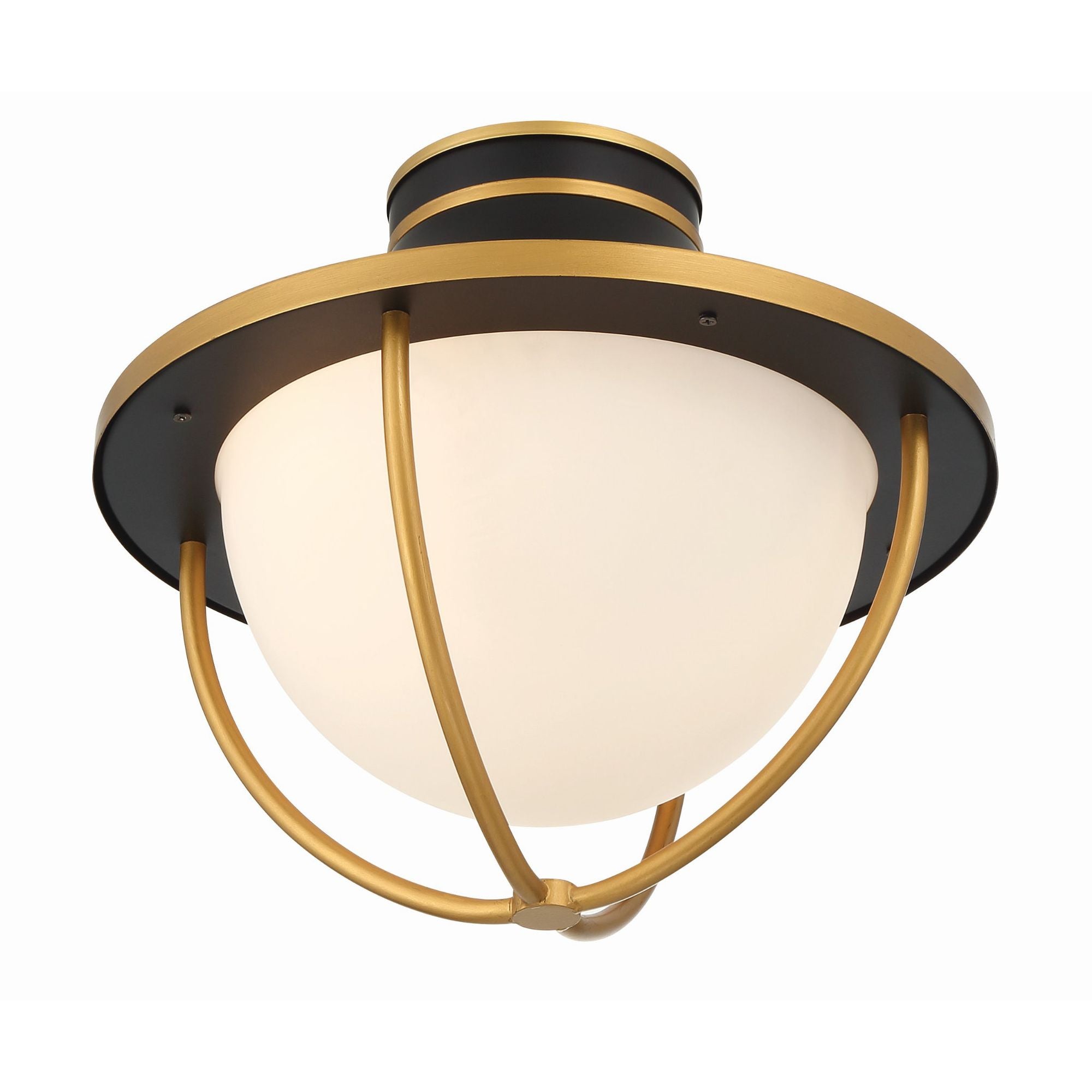 Atlas 2 Light Matte Black + Textured Gold Outdoor Semi Flush Mount White Glass 13.5"W x 12"H x 13.5"D