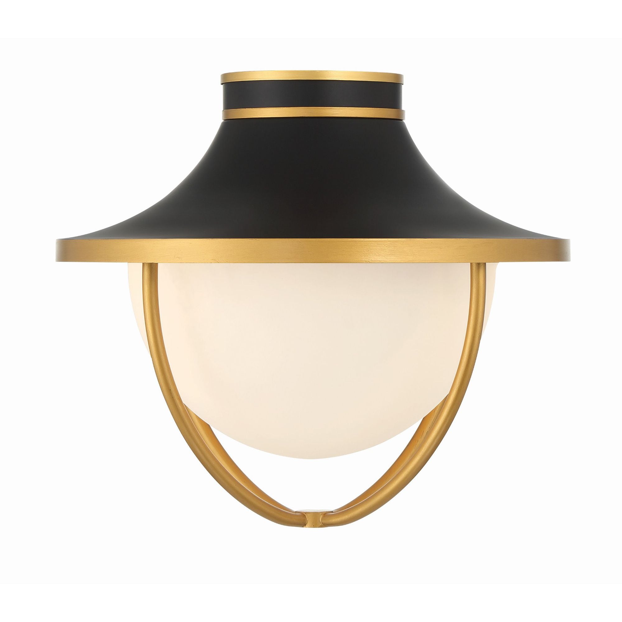 Atlas 2 Light Matte Black + Textured Gold Outdoor Semi Flush Mount White Glass 13.5"W x 12"H x 13.5"D