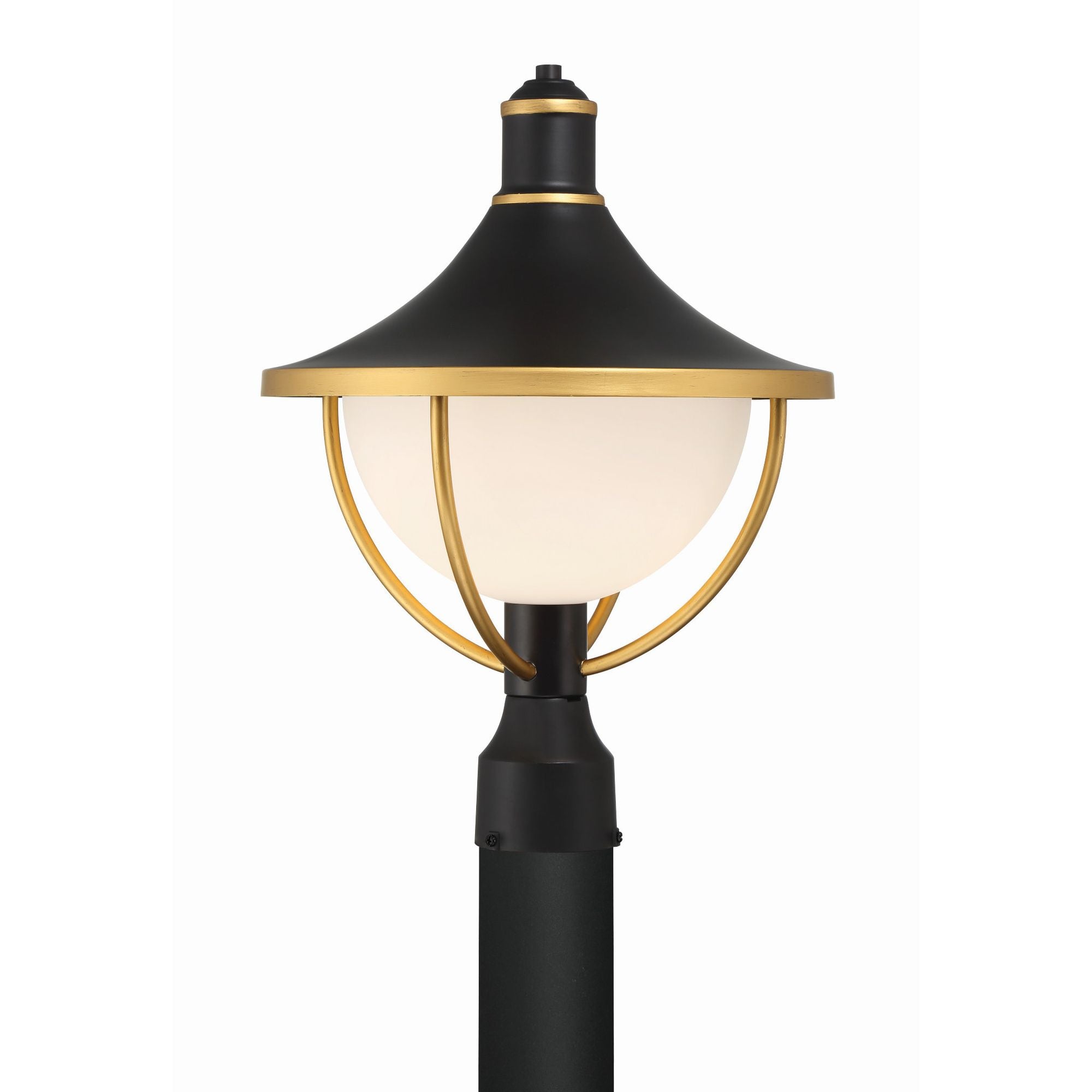 Atlas 1 Light Matte Black + Textured Gold Outdoor Post White Glass 13.5"W x 18.5"H x 13.5"D