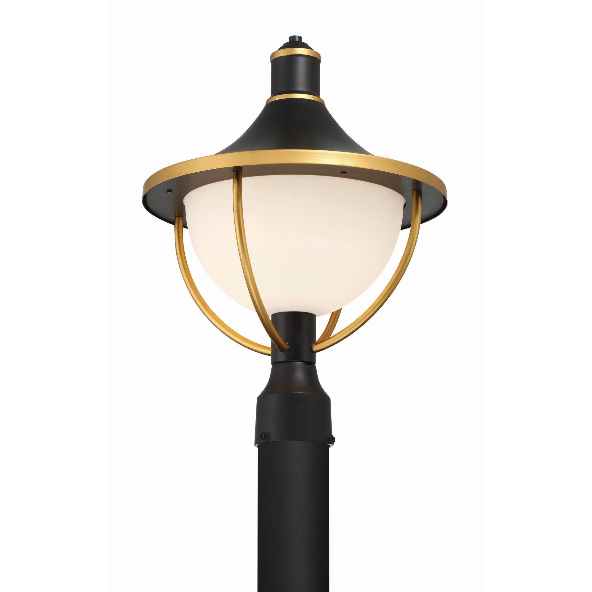 Atlas 1 Light Matte Black + Textured Gold Outdoor Post White Glass 13.5"W x 18.5"H x 13.5"D