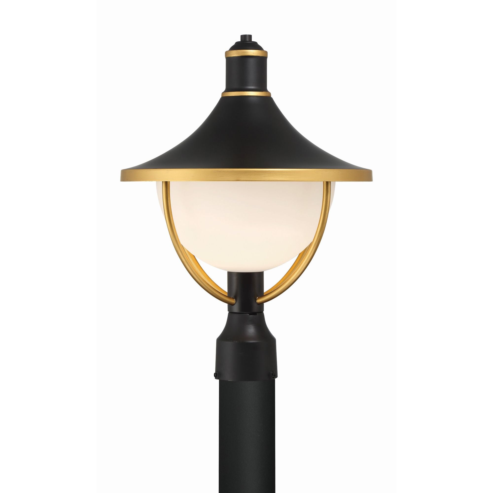 Atlas 1 Light Matte Black + Textured Gold Outdoor Post White Glass 13.5"W x 18.5"H x 13.5"D